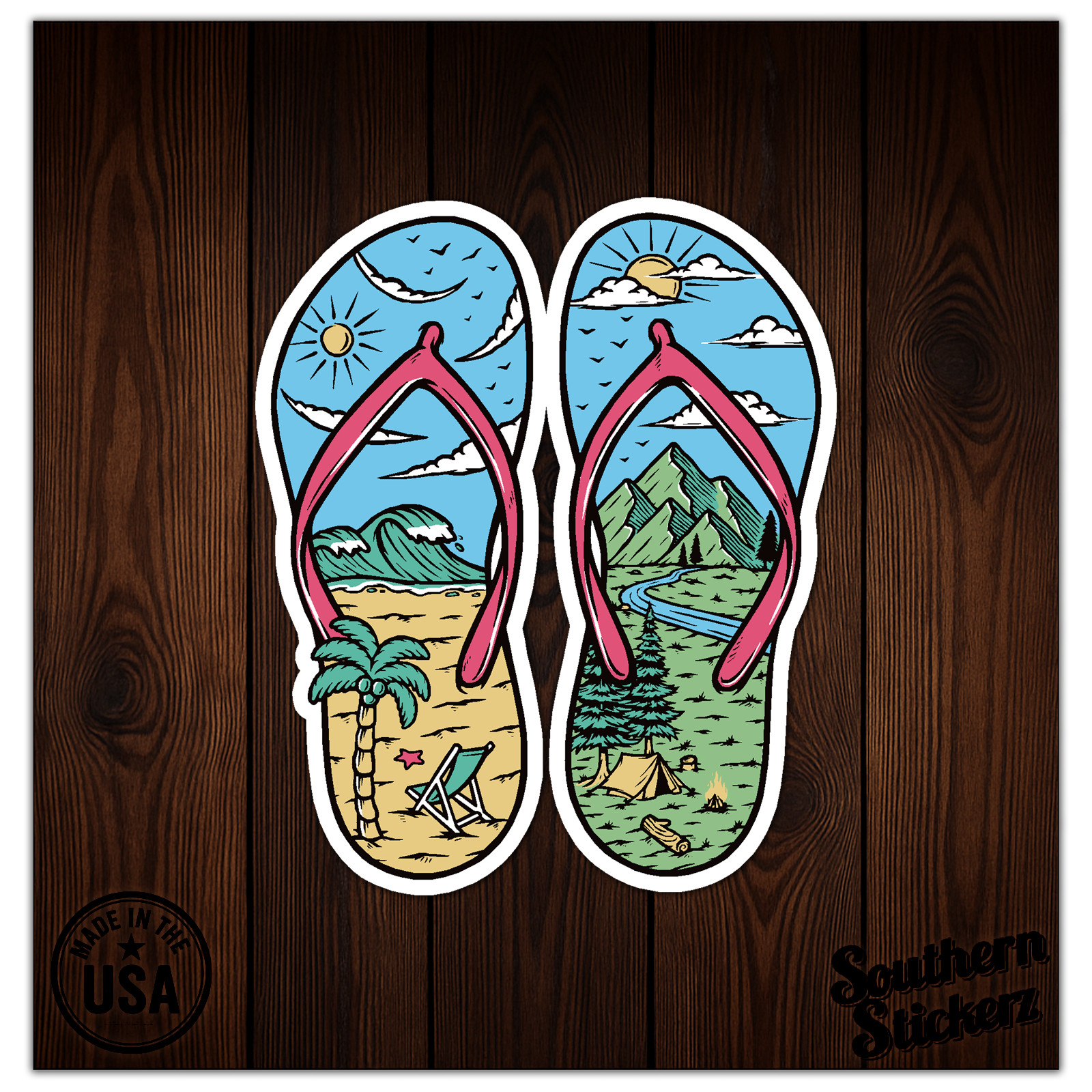 Flip Flops Beach Camping – Vinyl Decal Sticker – Car Window Laptop – ebn9179