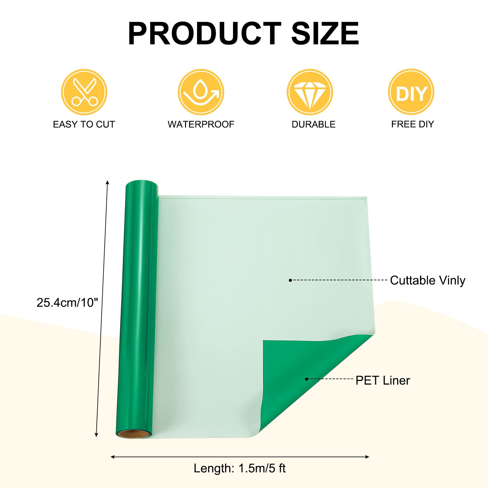 Green Permanent Vinyl Film, 10"" x 5ft Roll