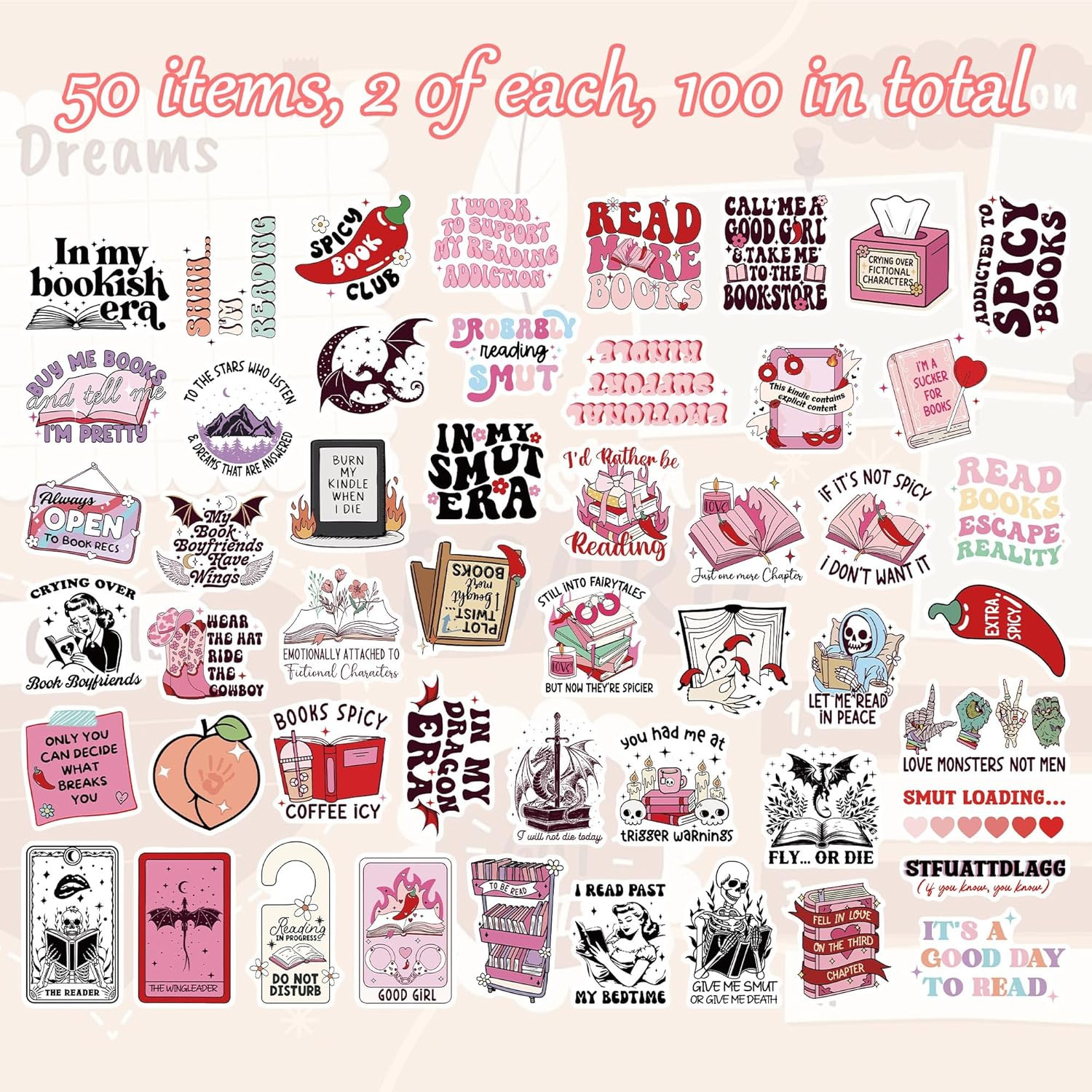 Spicy Book Reading Stickers, 100 Pcs Smut Sticker, Dark Romance Decals for Visio