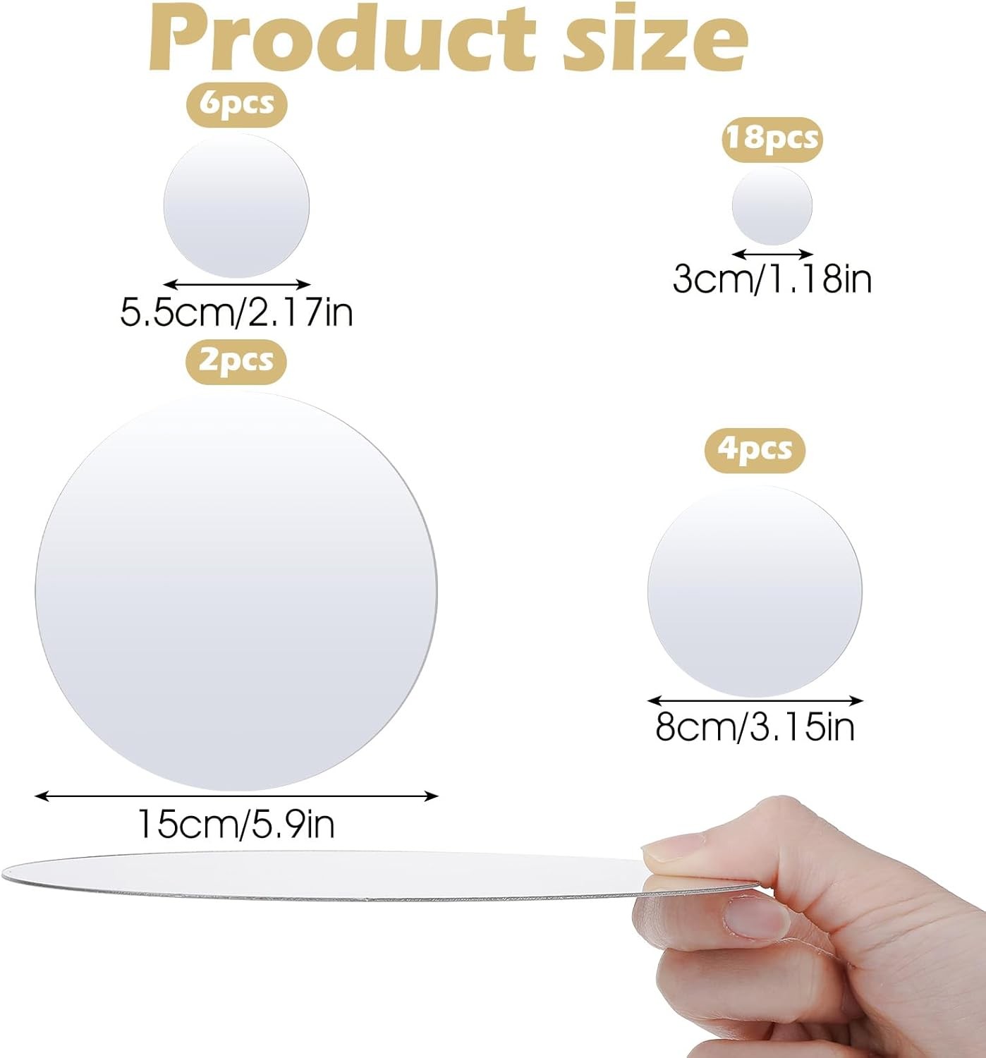 30 Pcs Round Mirror Tiles Self Adhesive Circle Wall Decor 4 Sizes