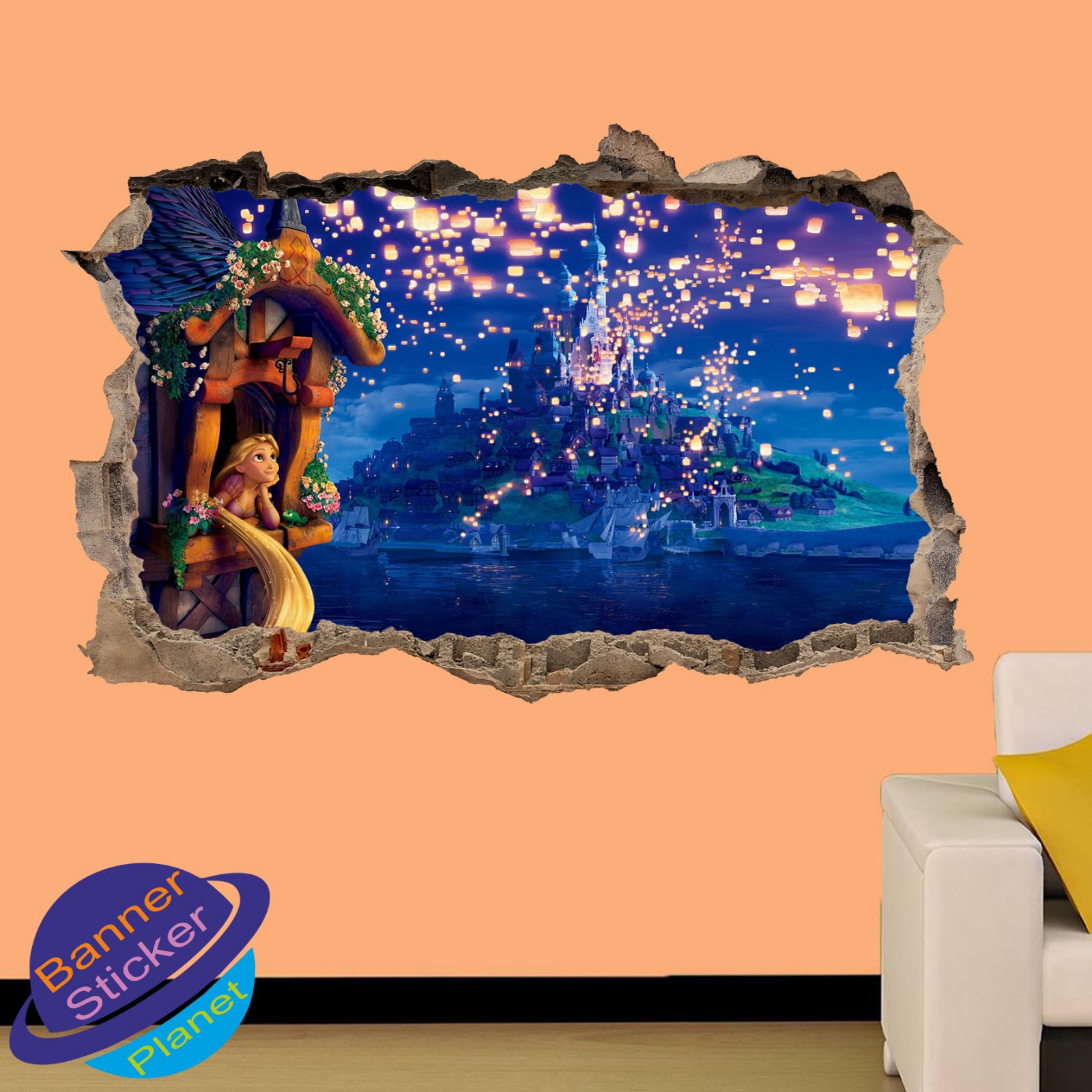 RAPUNZEL PRINCESS CASTLE 3D SMASHED WALL STICKER ROOM DECORATION DECALS MURALS