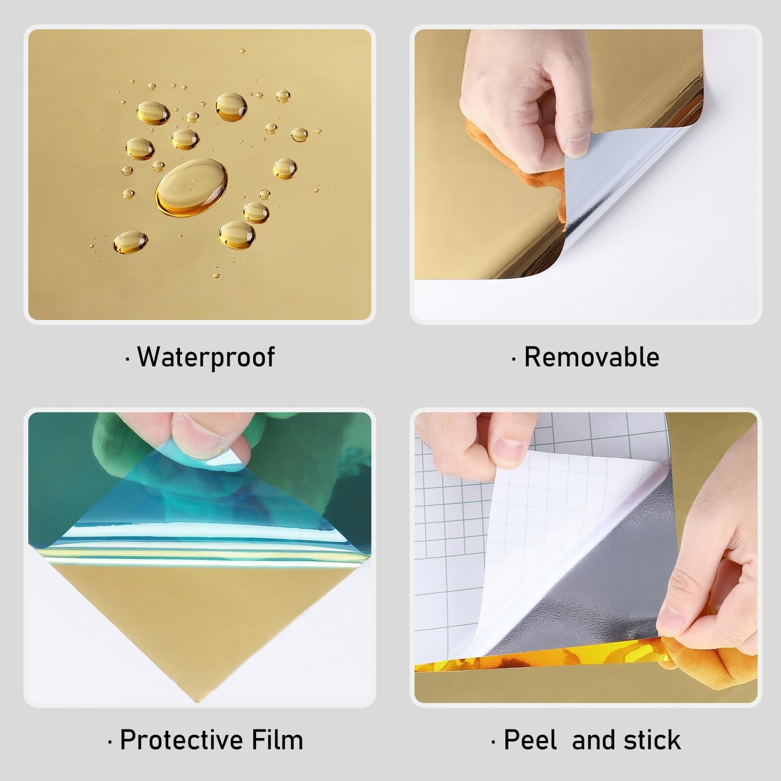 Wallercity Flexible Gold Mirror Sticker Peel and Stick Mirror Wallpaper Self …
