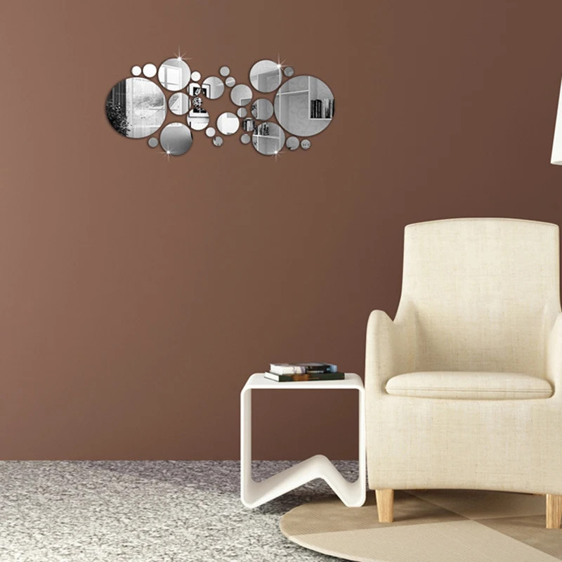 26 PCs 3D Acrylic Mirror Wall Sticker, round Mirror, DIY Bedroom, Bathroom
