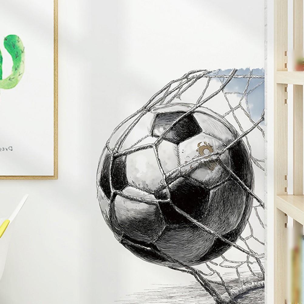 Soccer Ball Hitting Net Sketch Wall Art Print Thick Fade Resistant Ink