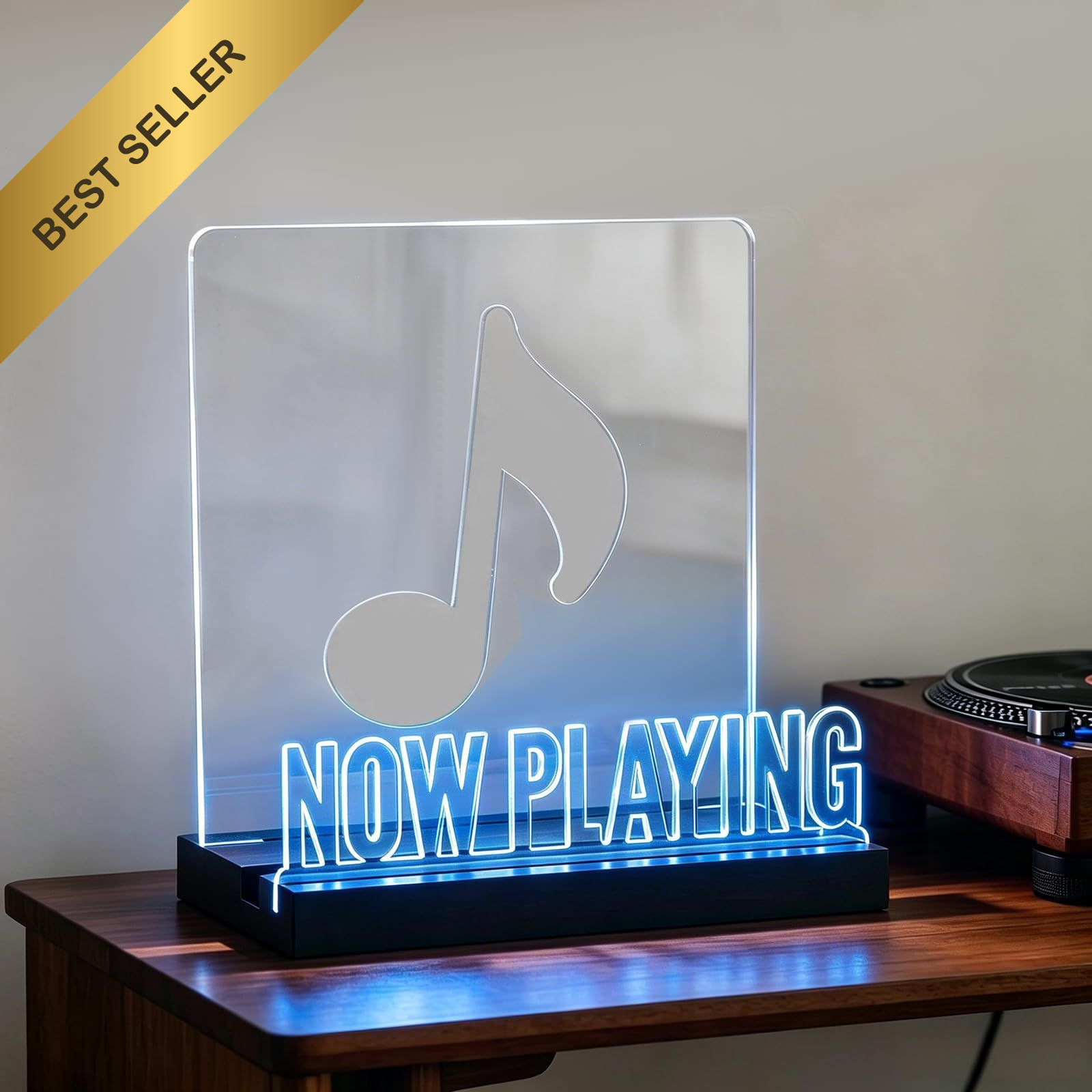 Now Playing Vinyl Record Stand LED Light Wood Album Display Holder Acrylic Sign