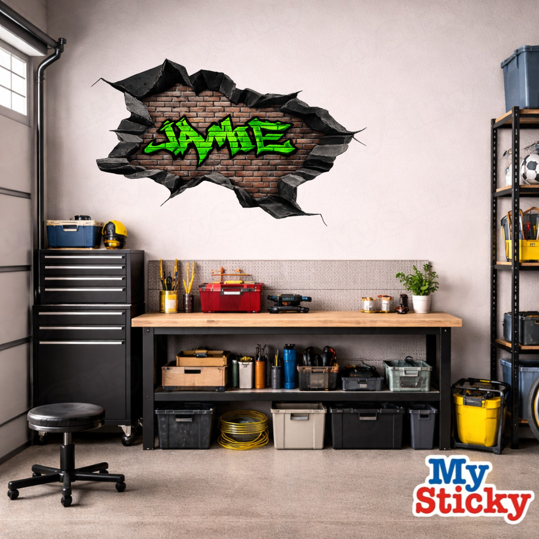 Custom Name Graffiti Brick Vinyl Wall Decal 3D Mandala Brick Scene Wall Sticker