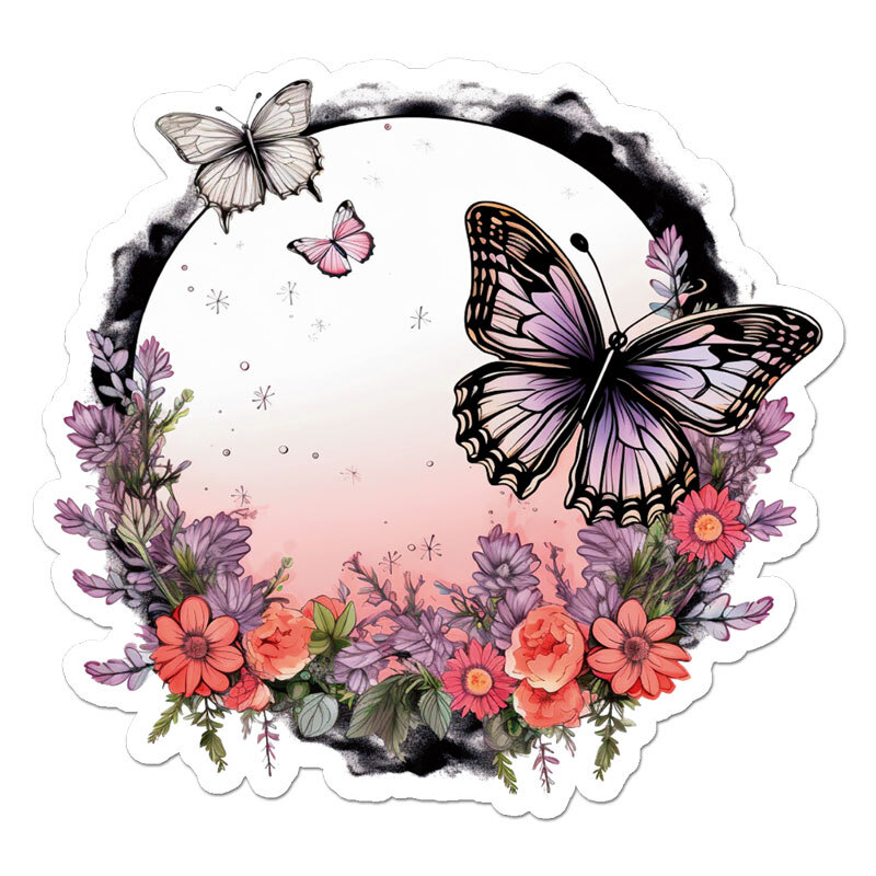 Butterflies Flowers, Vinyl Decal Sticker, Indoor Outdoor, 3 Sizes, #11778