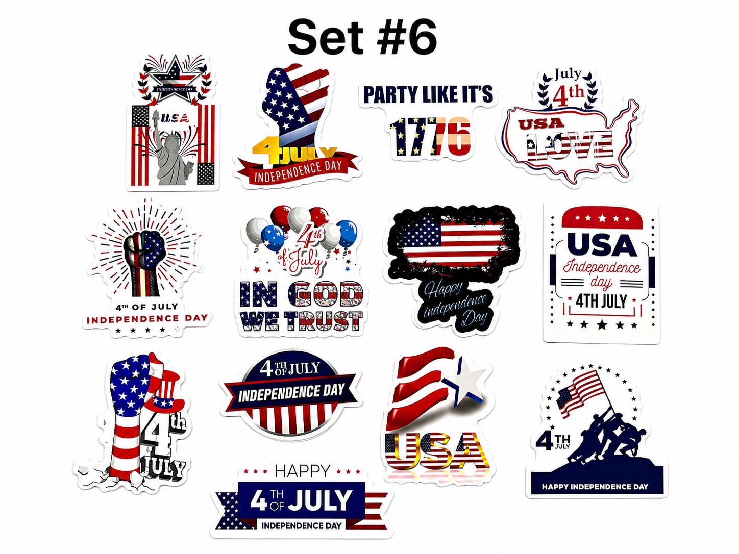 4th of July Stickers Set Patriotic USA Decals Laptop Scrapbook 2" Bulk