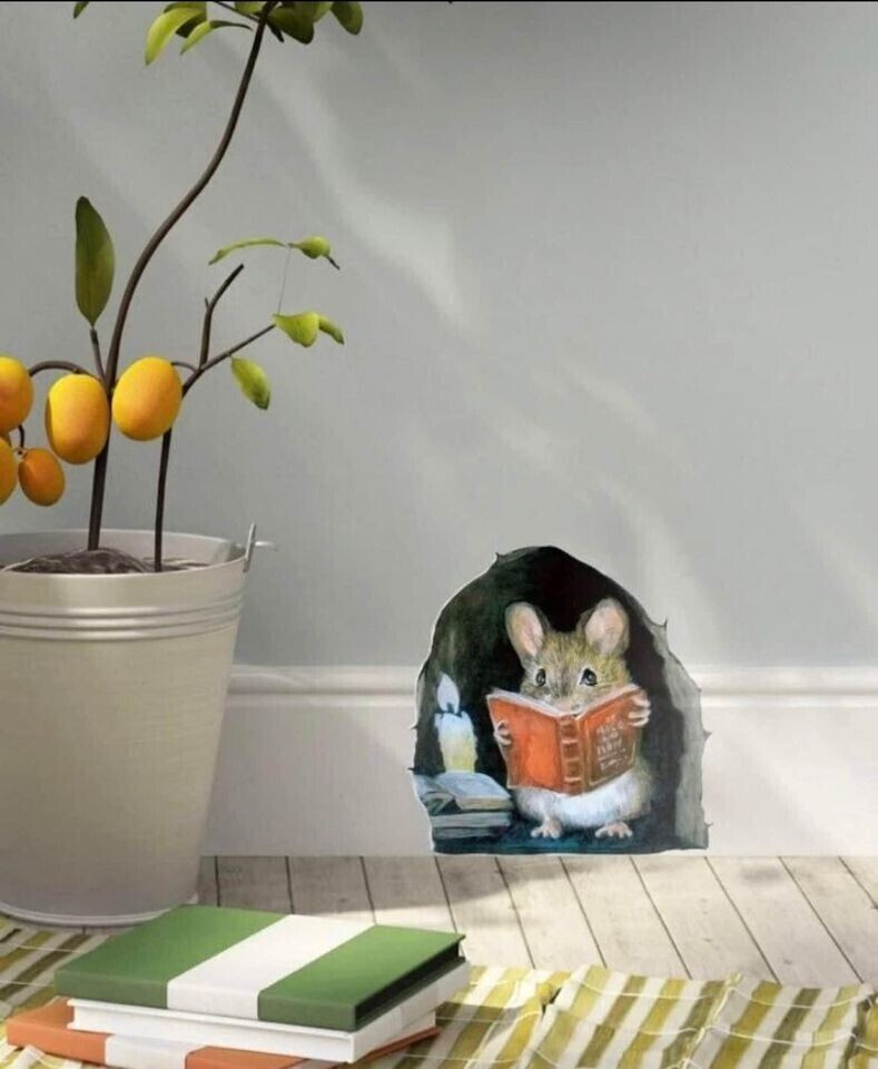 3D Mouse Hole Realistic Wall Sticker Mouse in a Hole Wall Decal Fun Art