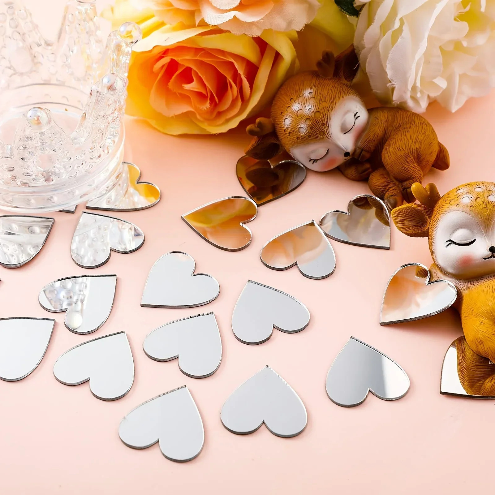 Self-adhesive Mirror Mosaic 100pcs of Acrylic Circular Heart-shaped Diamond Home