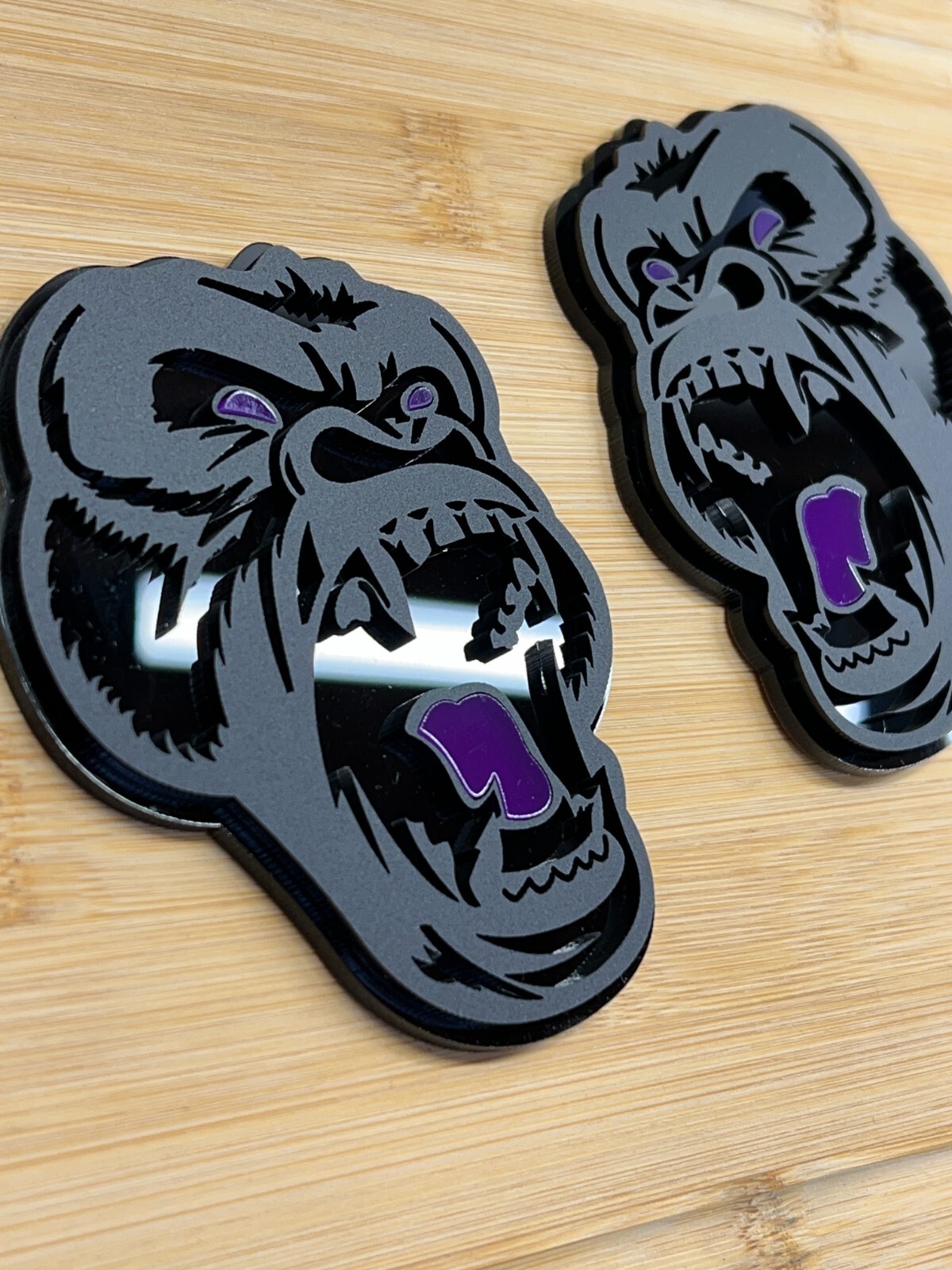 Angry Gorilla Purple Eye Car Truck Emblem Badge Matte Black/Black Custom PK of 2