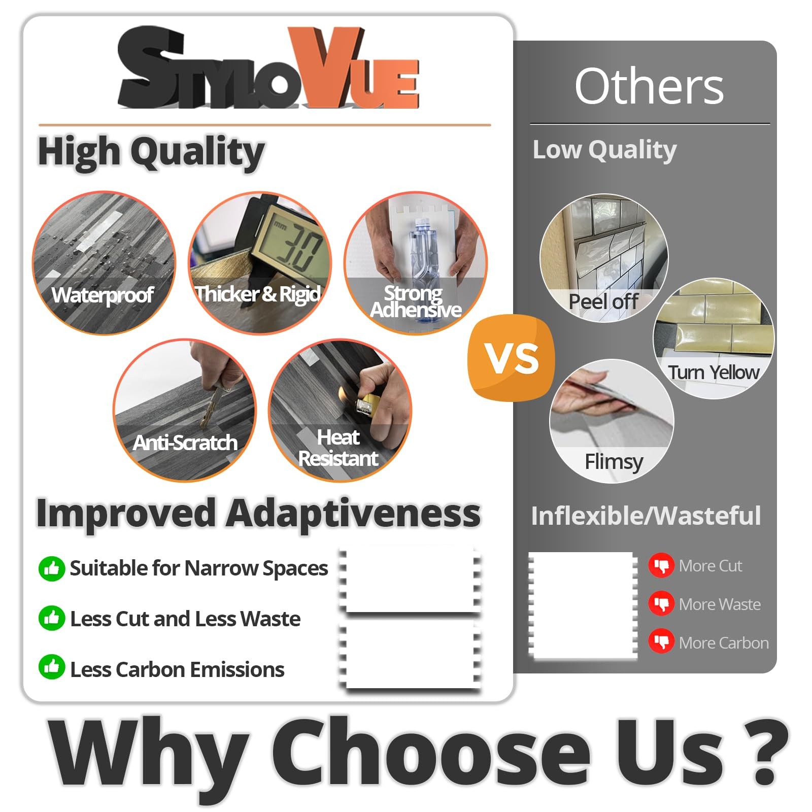 StyloVue 20 Sheets Peel 12 inch x 5.9 inch, Black Grey Wood With Metal Silver