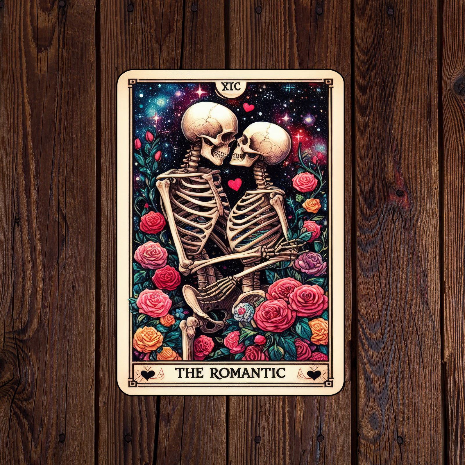 Tarot card sticker vinyl decal the romantic skeleton roses stars galaxy mug