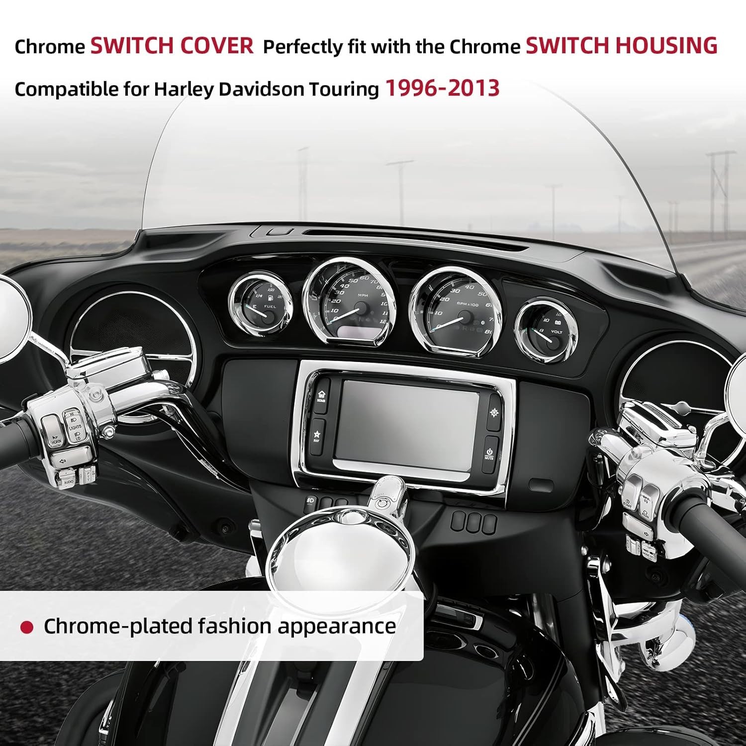 Chrome Switch Housings Caps Set Compatible with Harley Davidson Electra Glide Ro
