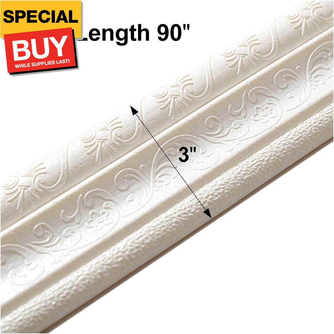 90"x 3" Self Adhesive Flexible Foam Molding Trim, 3D Sticky Decorative Wall Line