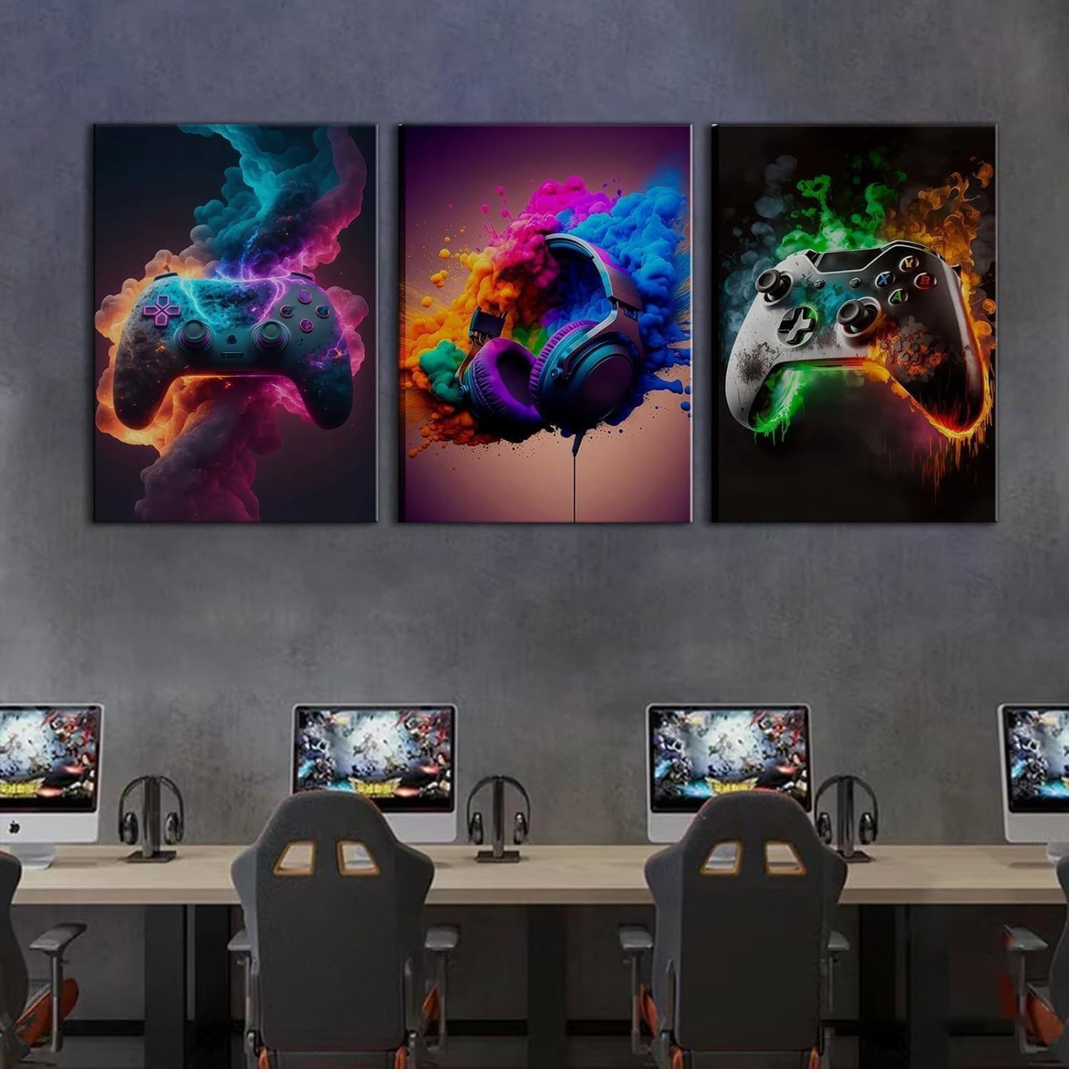 Vibrant Gaming Wall Art Set of 3 – Neon Canvas Prints for Teen Rooms