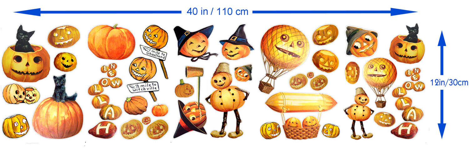 Vinyl Wall Stickers/VINTAGE HALLOWEEN PUMPKINS/Waterproof, Outdoor, Wall-Safe