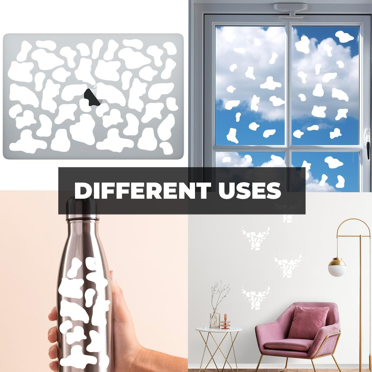 Set of 64 Vinyl Wall Art Decal – Cow Pattern – Cows Spots Adhesive Stickers A…