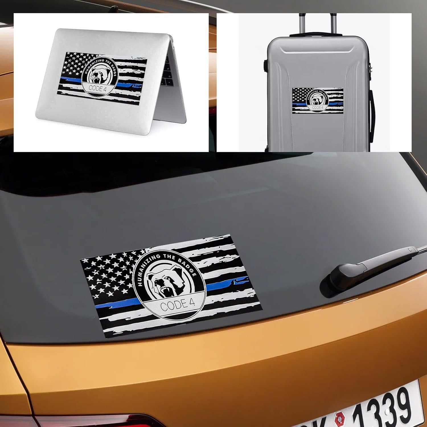 2PCS Thin Blue Line Sticker Code 4, Police Support Sticker American Flag Thin Li