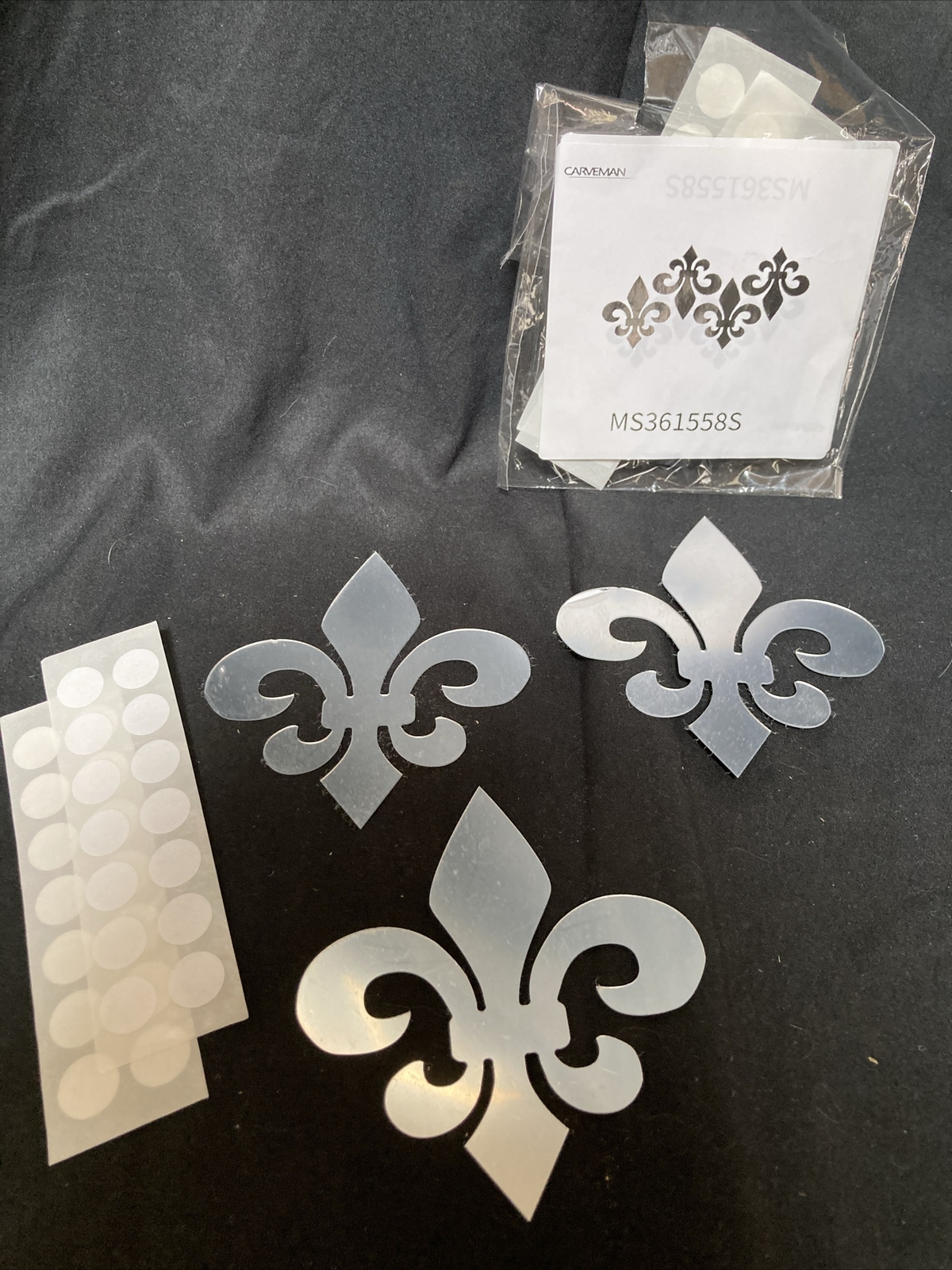 3 pc 4” Silver Mirrored 3D Fleur De Lis Metallic Wall Cabinet Acrylic Stickers