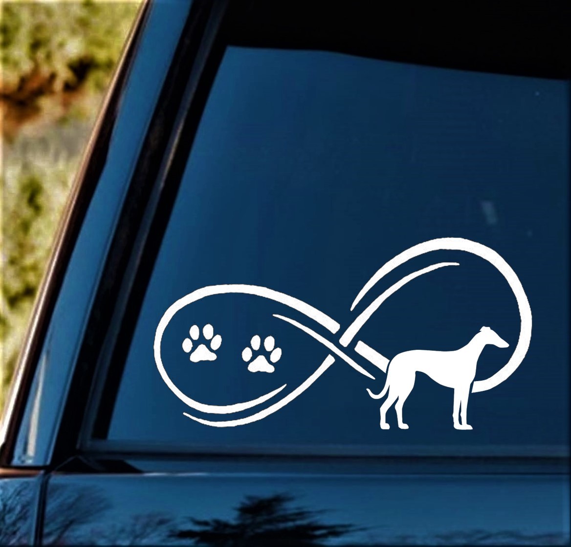 Whippet Infinity Dog Paw Decal Sticker BG240 for Car Laptop Greyhound