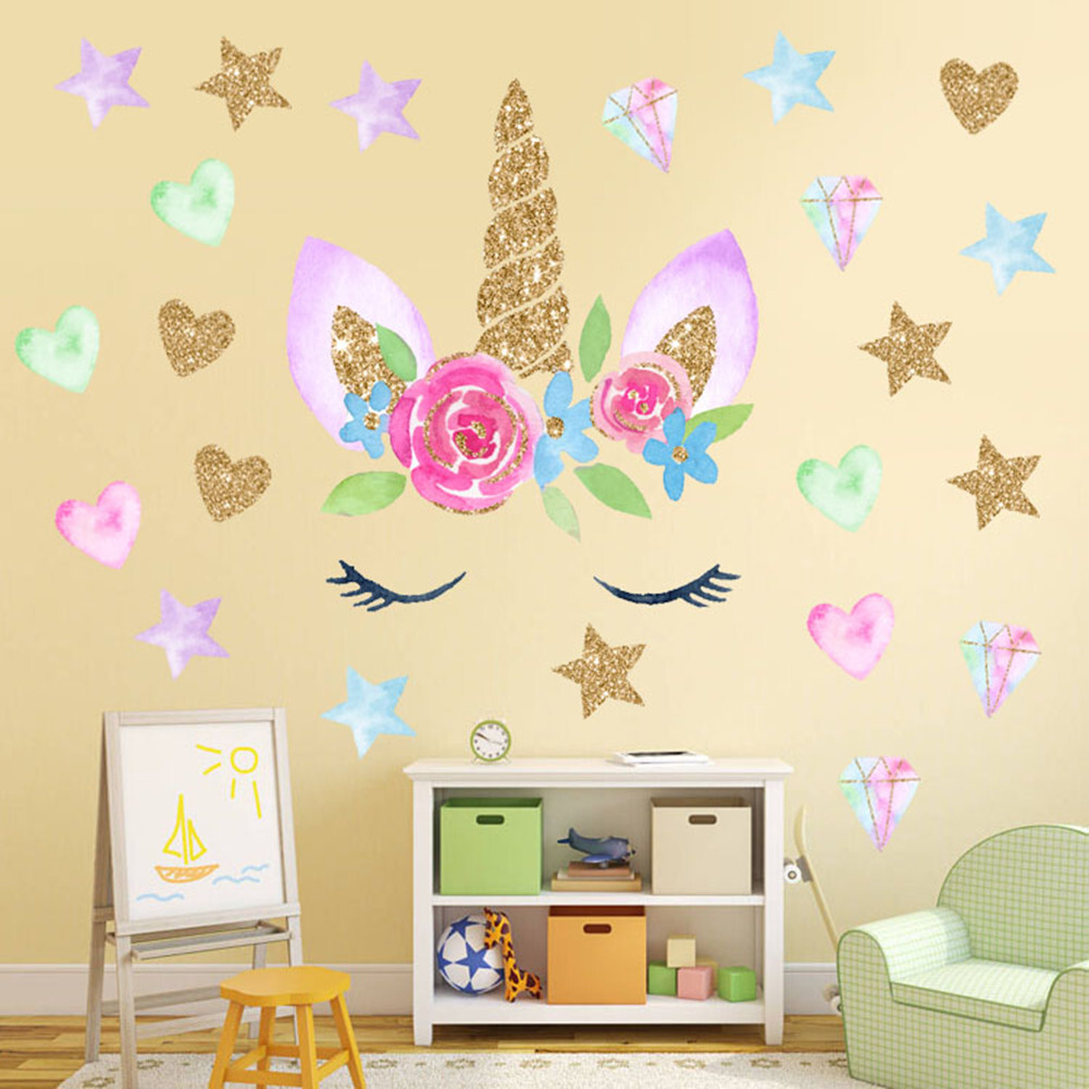 Magical Fairy Unicorn Wall Stickers Stars for Girls Kids Room Decor