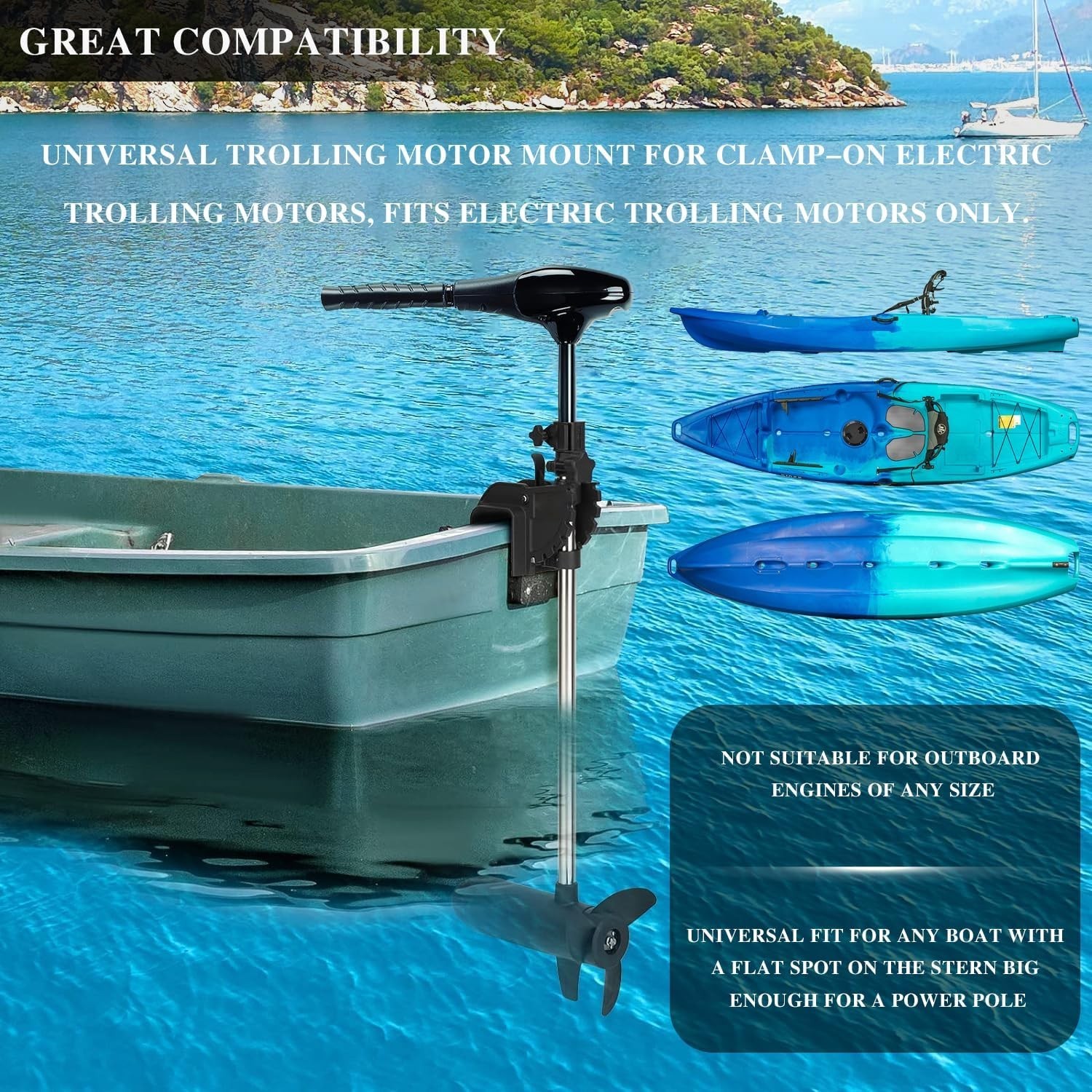 Universal Transom Trolling Motor Mount for Kayaks/Kayak Motor Mount, Universal F