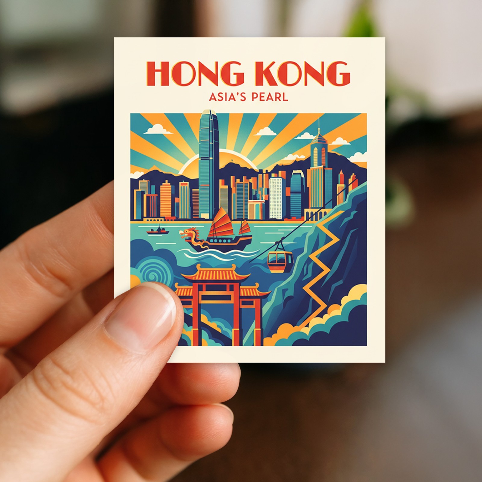 Hong Kong Vintage Travel Sticker Die Cut Waterproof Souvenir Laptop Decal