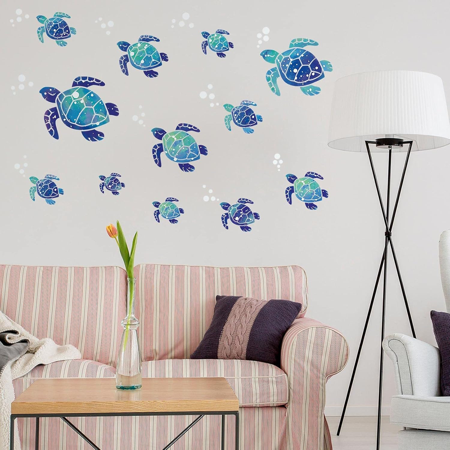 Sea Turtle Wall Decals Ocean Turtle Vinyl Stickers Underwater Bathroom Decals Wa