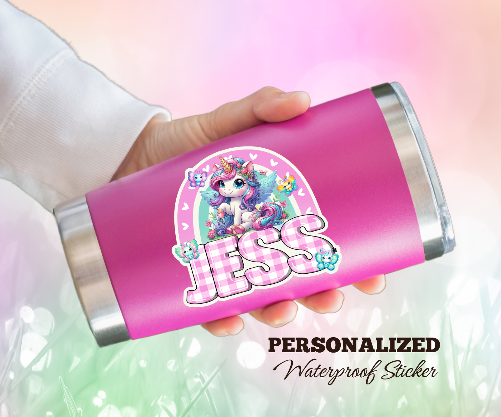Personalized Unicorn Name Sticker, Waterproof Vinyl Decal, Cute Girls Gift Idea