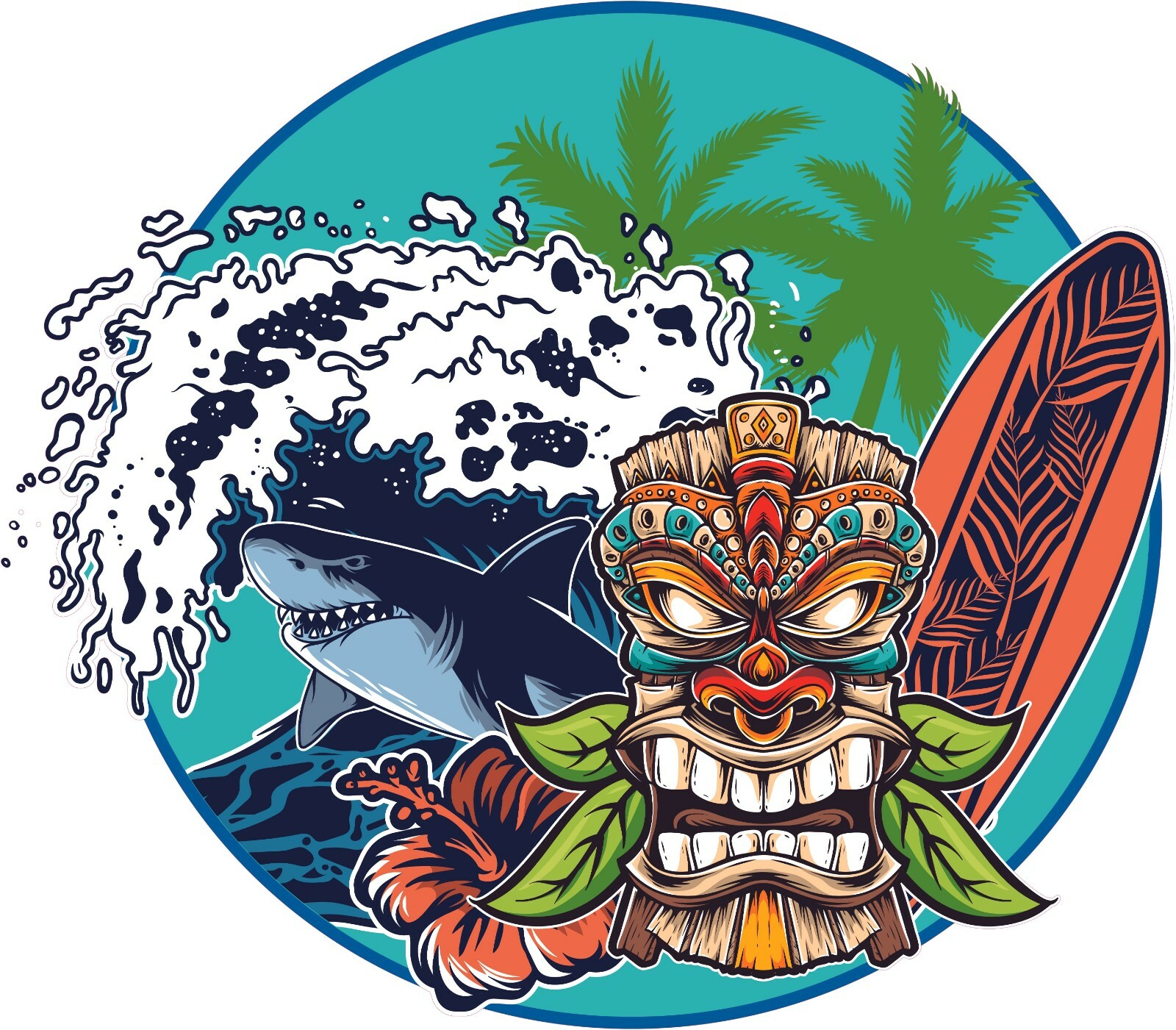 Vinyl Art Tiki Totem Pole Polynesian Carvings Decor Beach Background Wall Decal