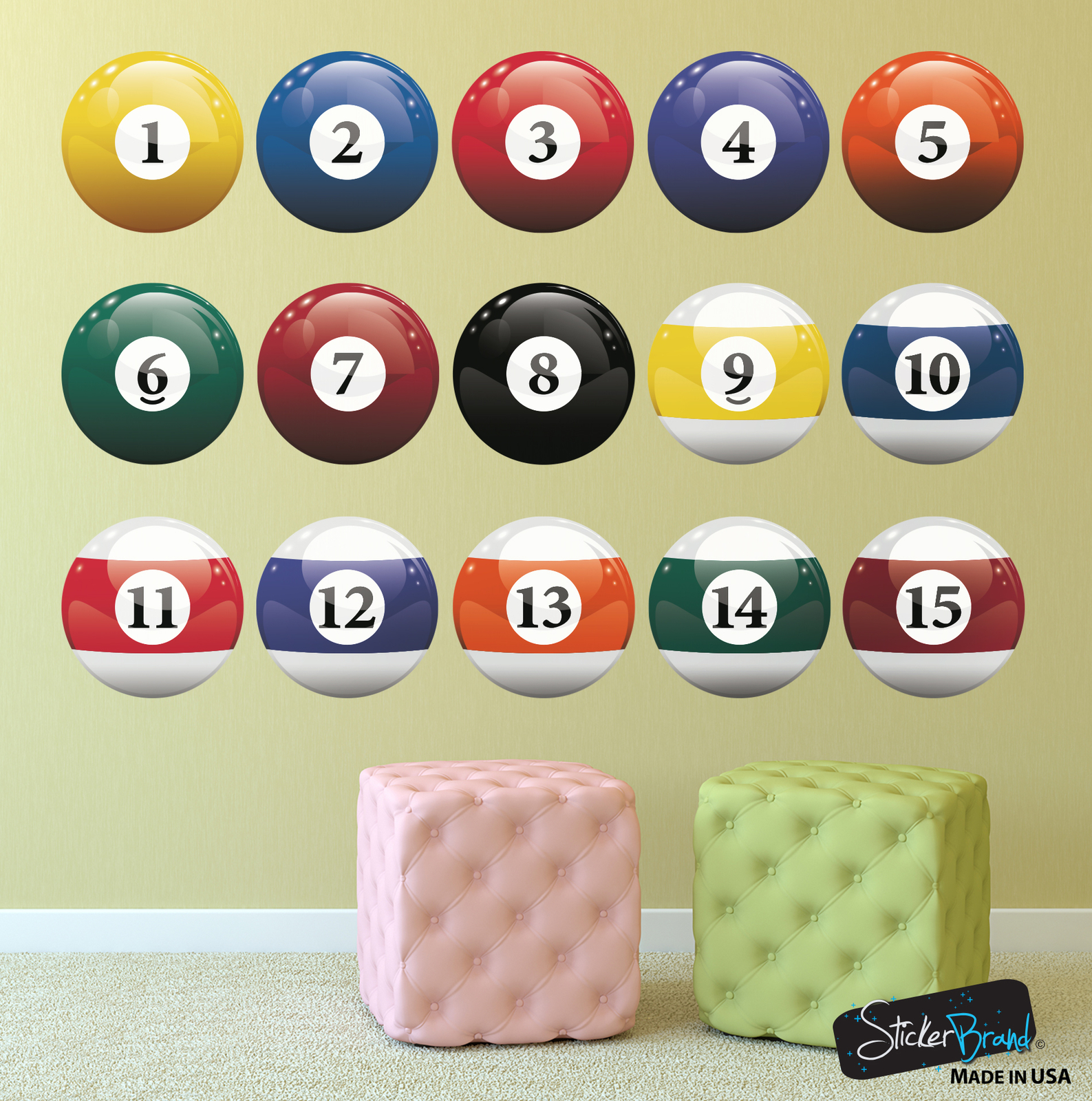 Realistic Color Billiard Balls Wall Decal Sticker for Game Room #6089