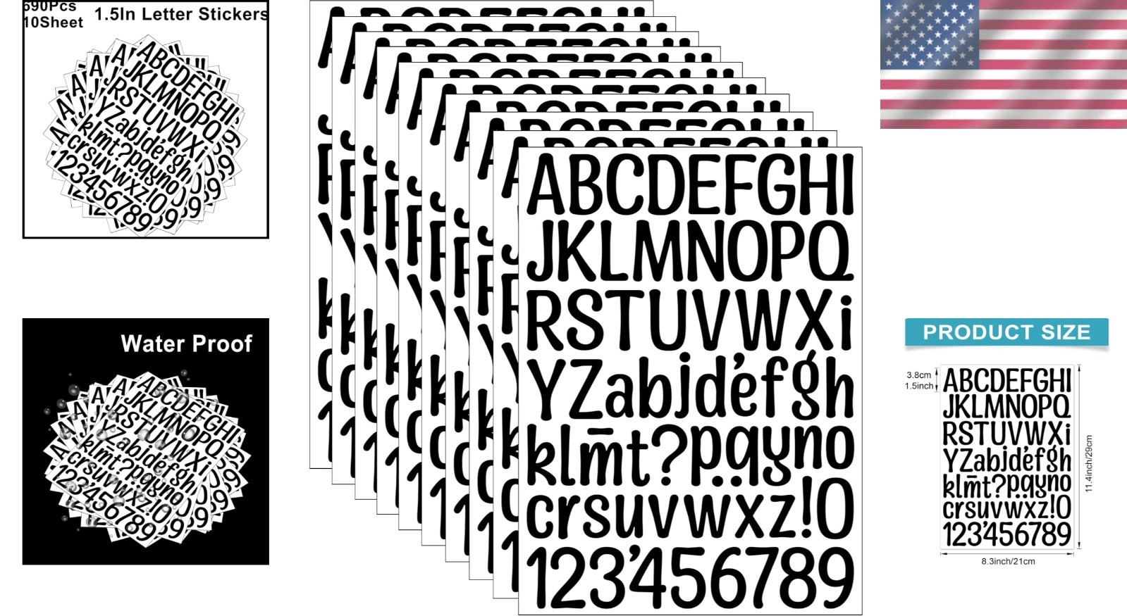 690Pcs 1.5 Inch Black Vinyl Letter Stickers, Waterproof Alphabet Stickers for…