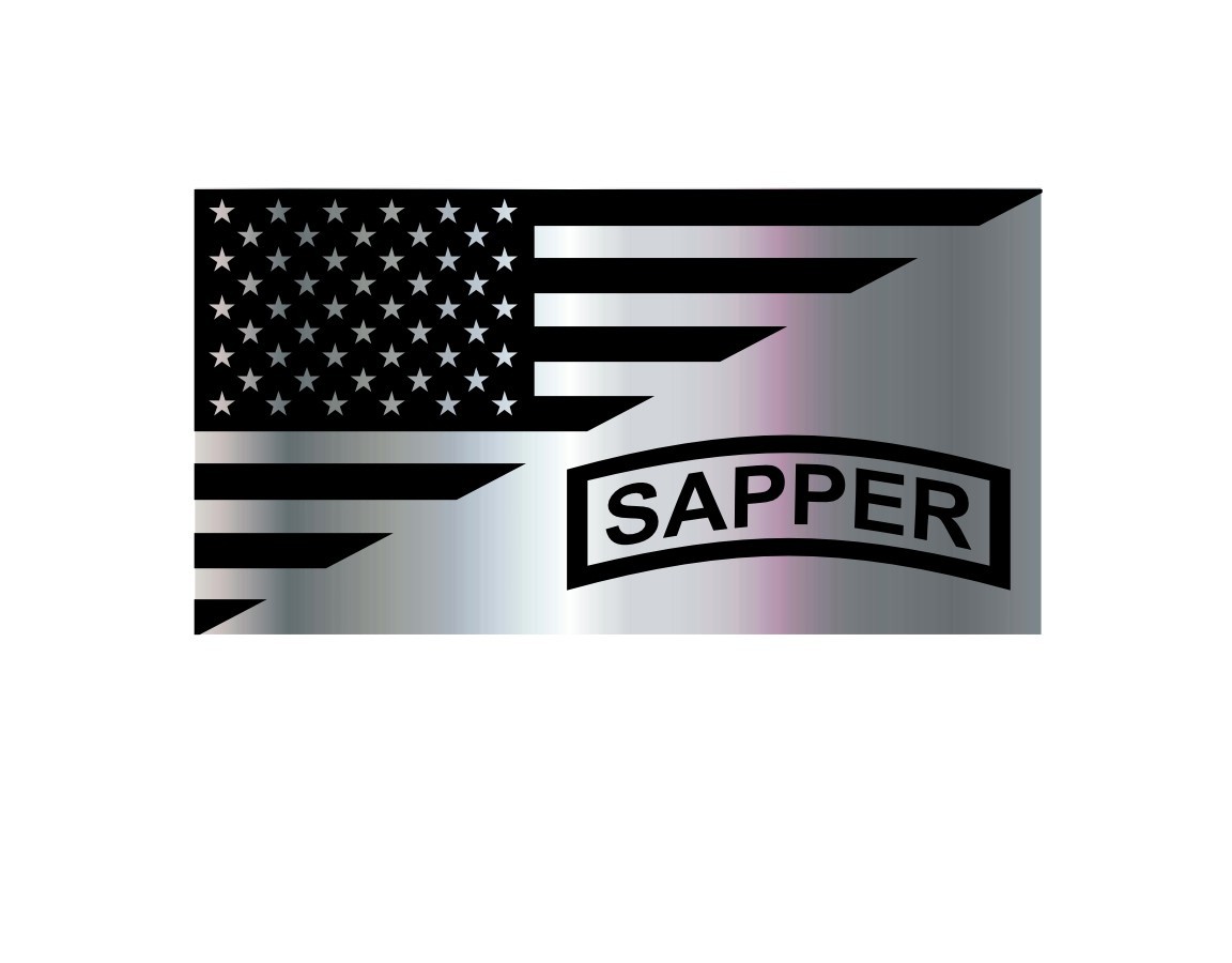 SAPPER USA FLAG UNITED STATES TACTICAL METALLIC CHROME VINYL DECAL U.S. ARMY