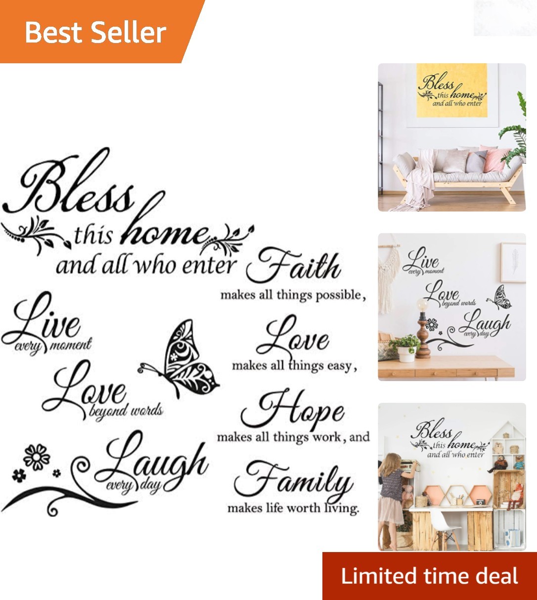 Vinyl Wall Quote Stickers Love Faith Hope Family Biblical Inspirational Decals
