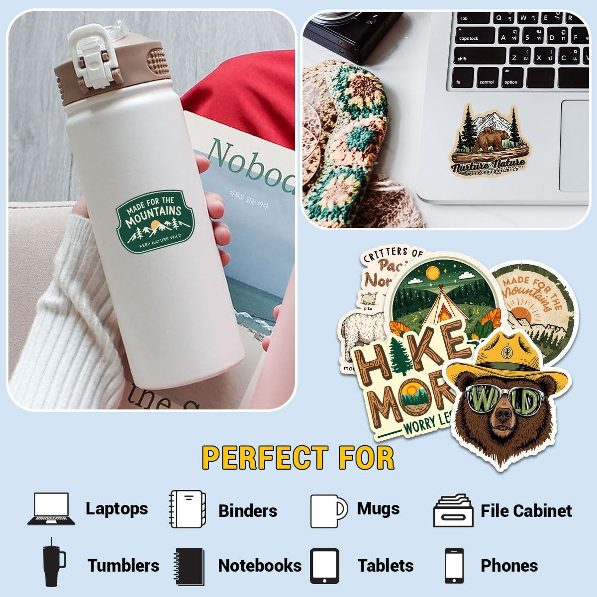12Pcs Hiking Stickers, Outdoor Hiking Stickers, Adventure Nature Travel Stick…
