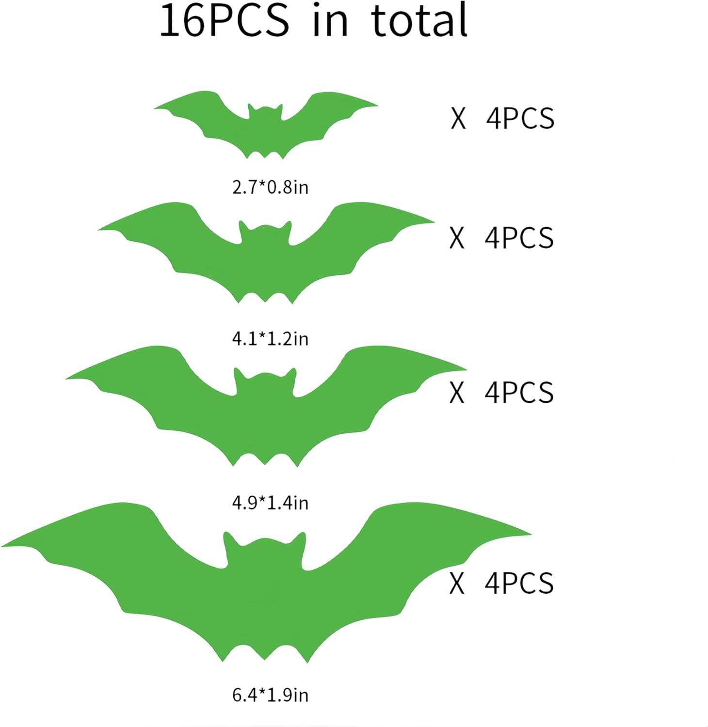16PCS Glow in the Dark Bat Wall Decals 3D Luminous Halloween Stickers
