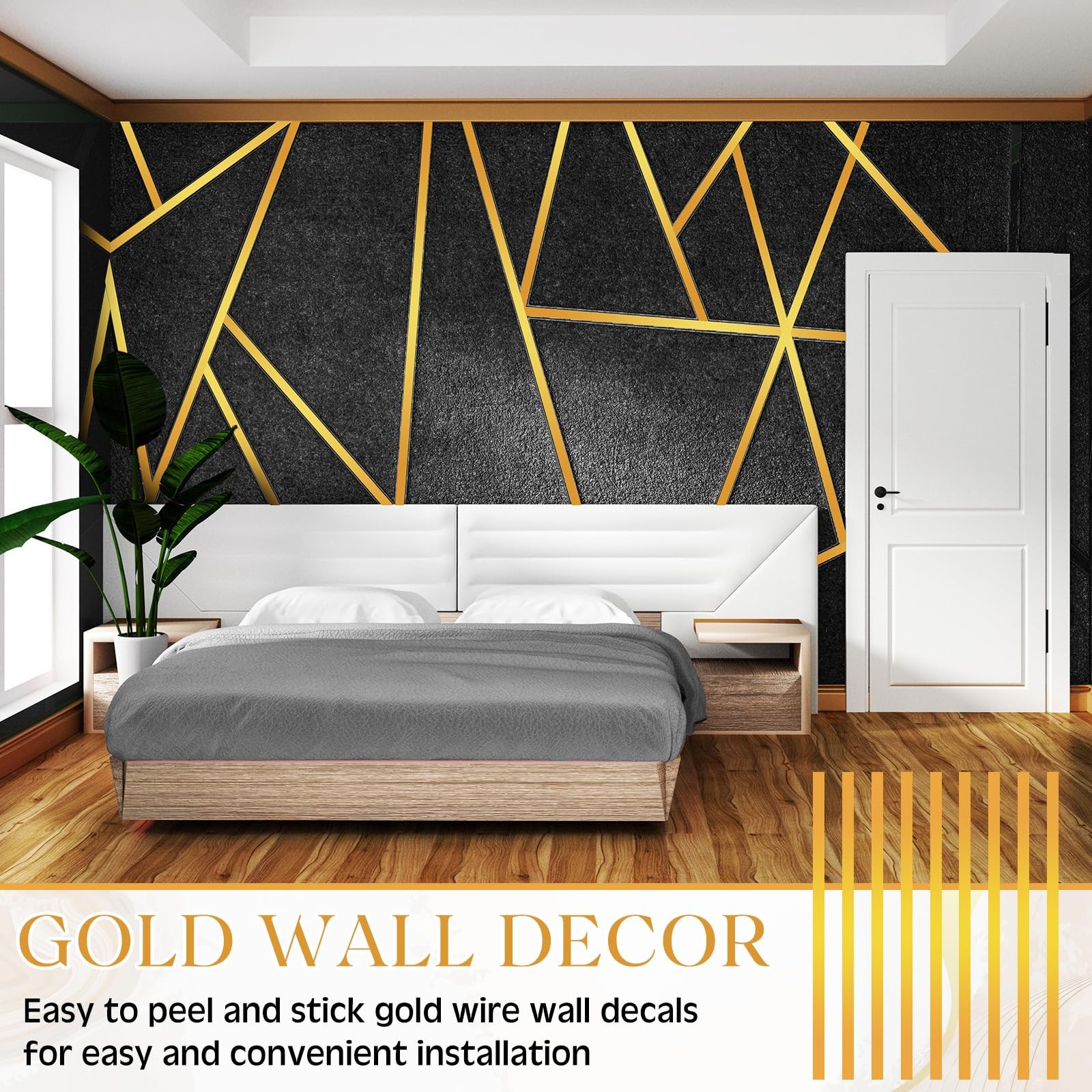Hoolerry 24 Pcs Gold Wall Decals Peel and Stick 70.8 x 1.2 Inch