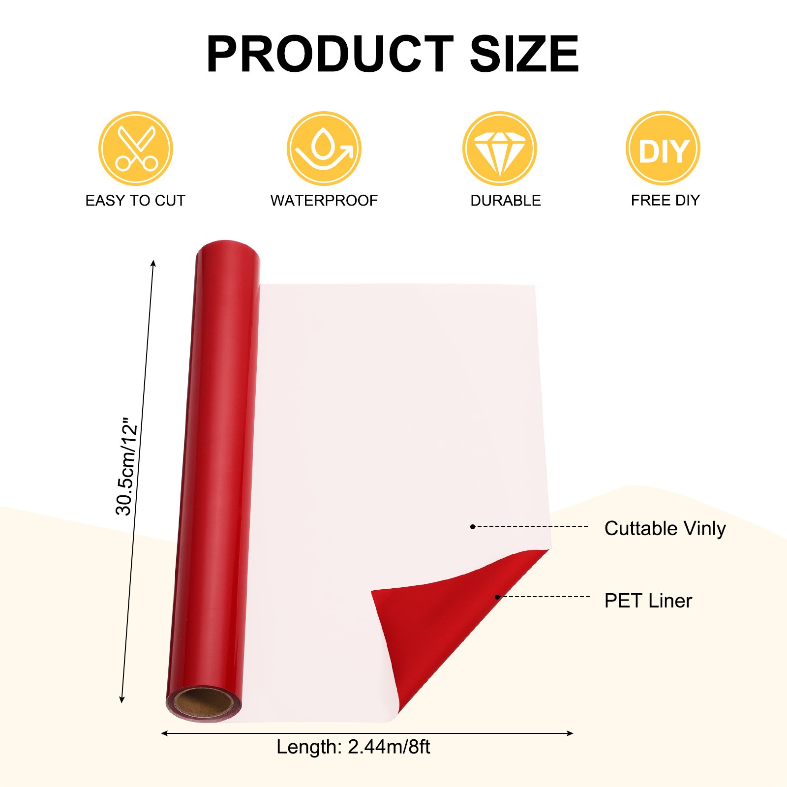 Red Permanent Vinyl, 12 Inch x 8 Feet Roll for Vinyl