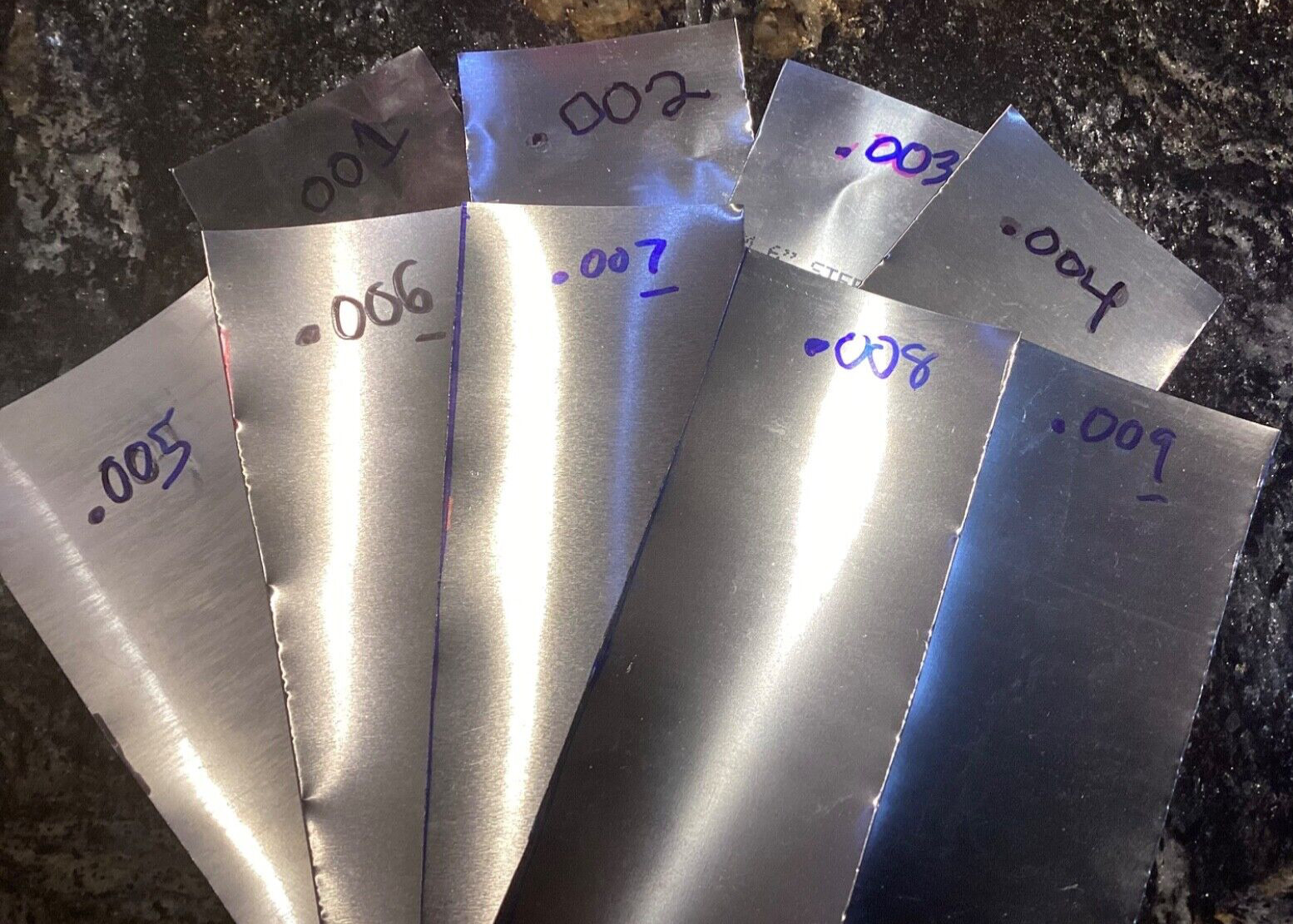 ASSORTMENT OF STEEL SHIM (9 SIZES FROM .001 To .009 (1” x 6" piece of each)!!