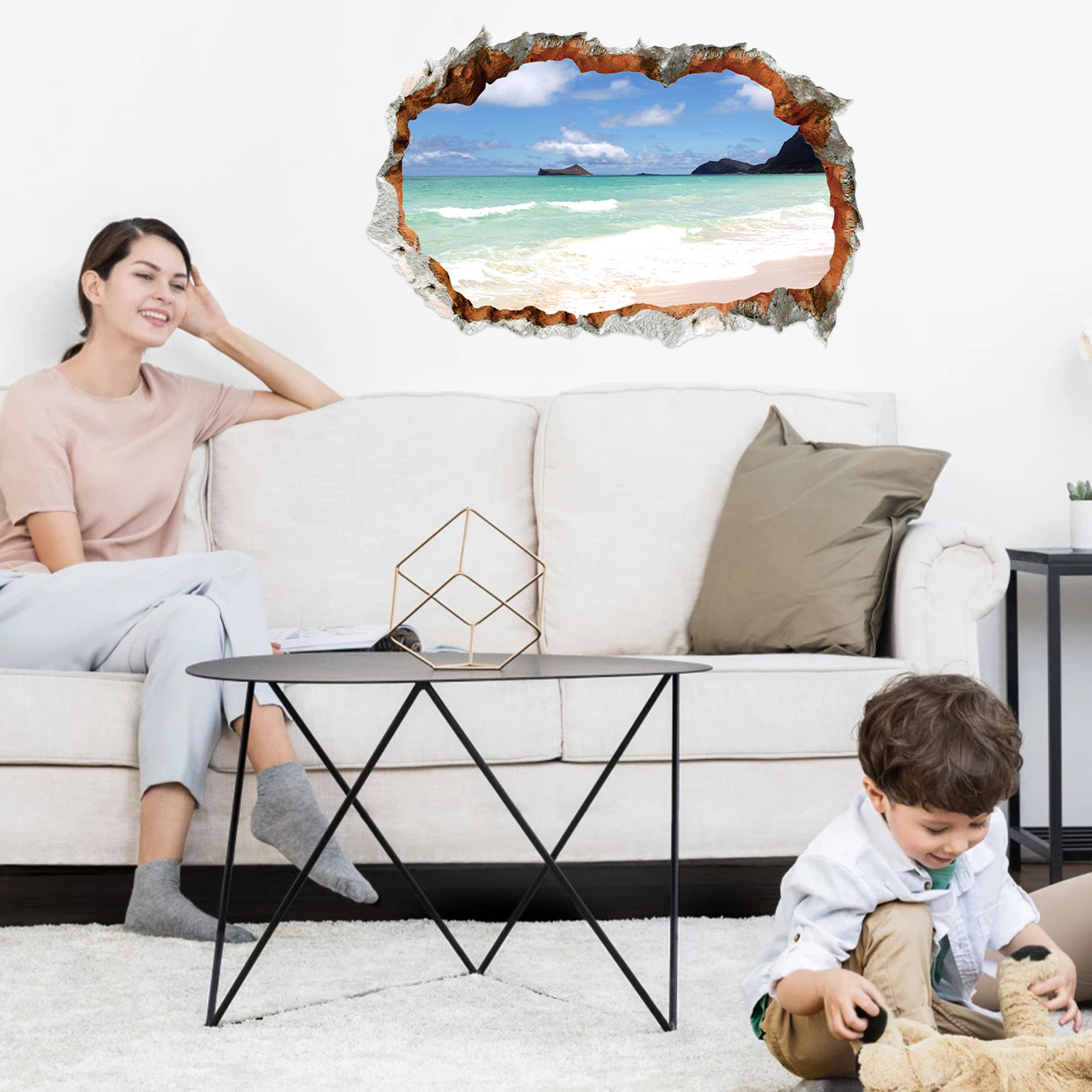 Window View Wall Sticker Poster Decal Adhesive Broken Hole Wall Mural Decorative