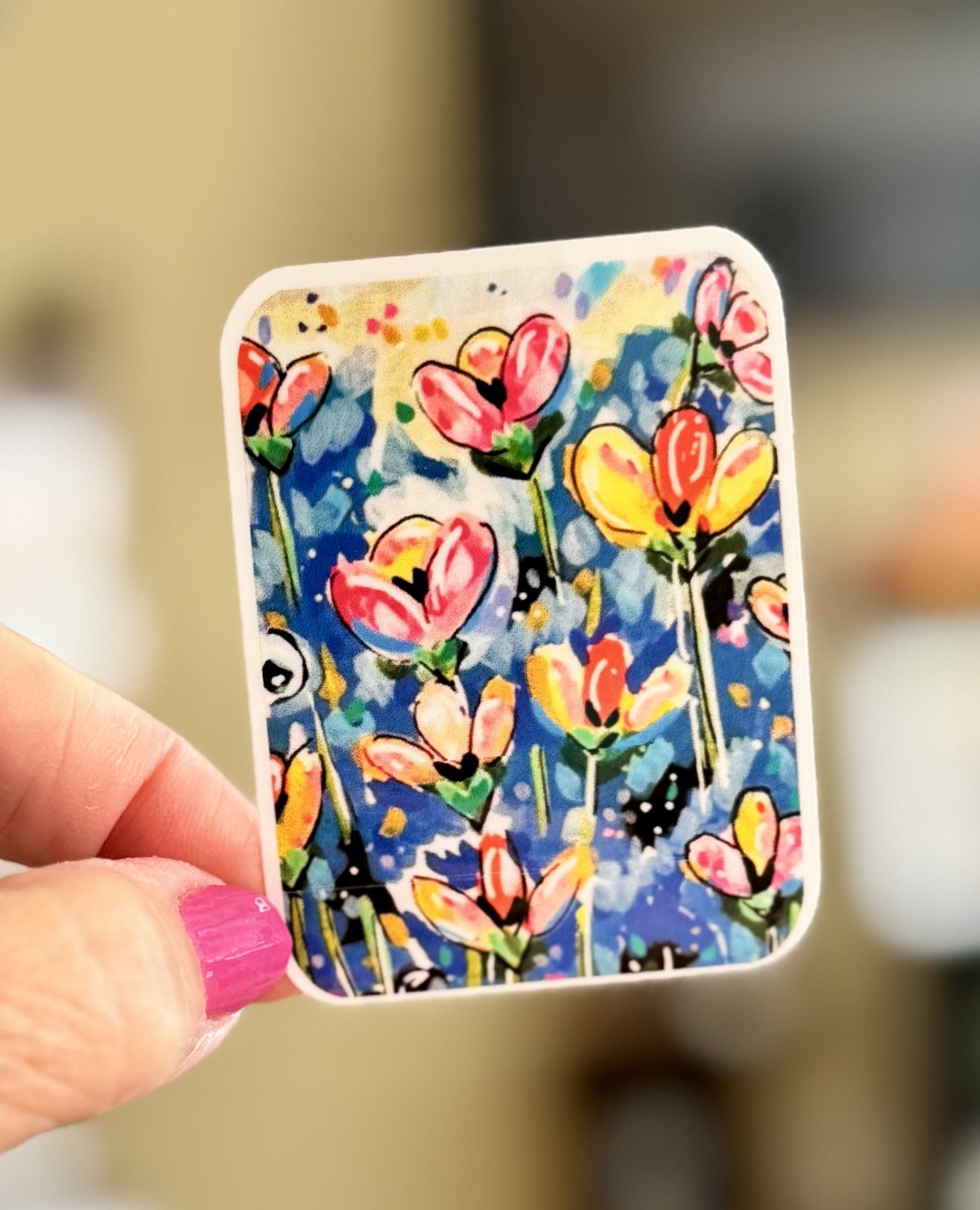 Floral Pattern Sticker, ACEO Bright Color Flower Cute Sticker, Decal, Waterproof