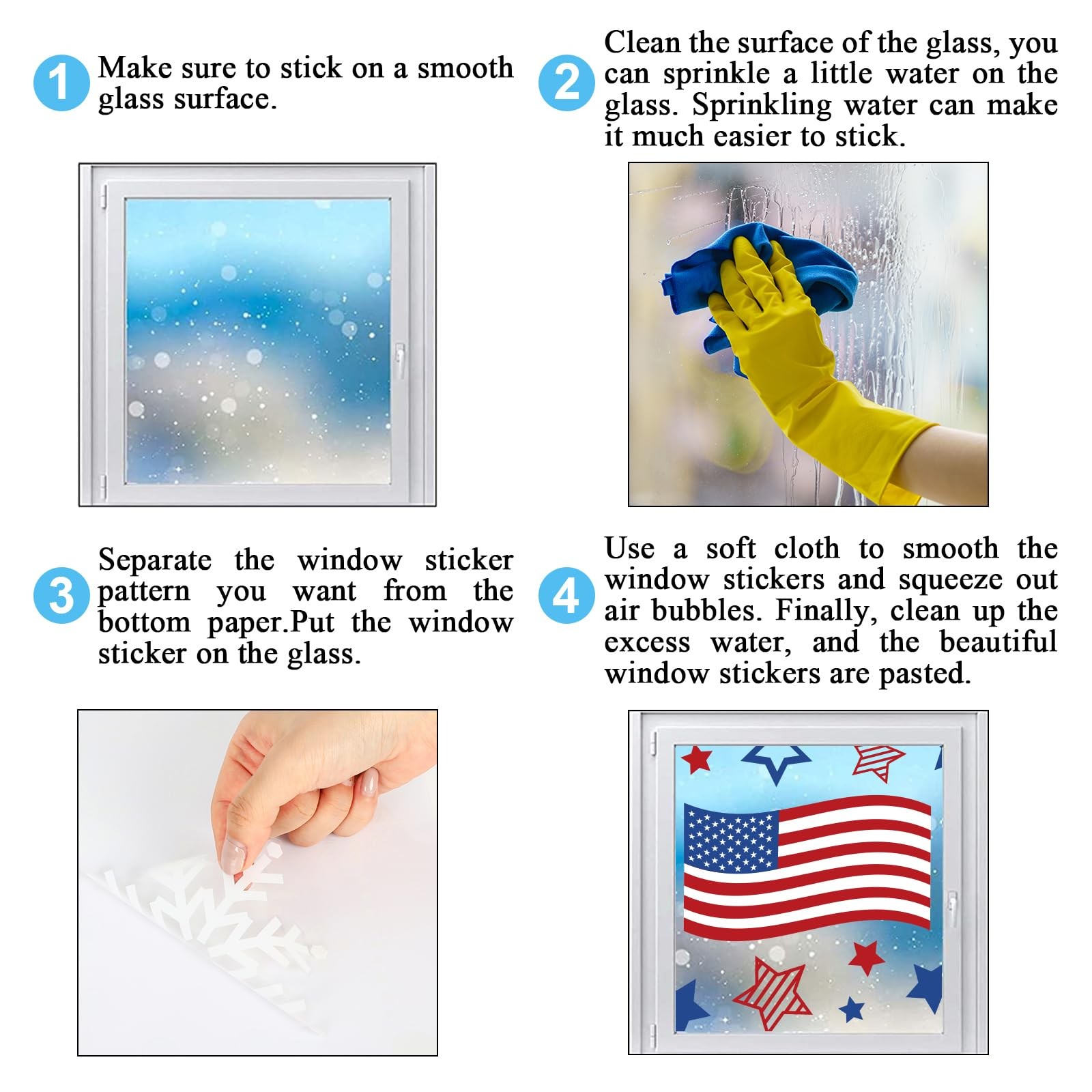 FYSUIMU 9 Sheets 4th of July Window Clings American 7.1 x 11.8 inch, Blue Red