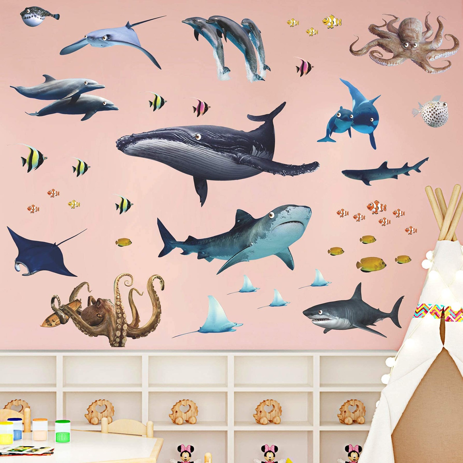 4 Sheets of 12inch x 18inch 3D Removable Ocean Animals Wall Sticker Under The…
