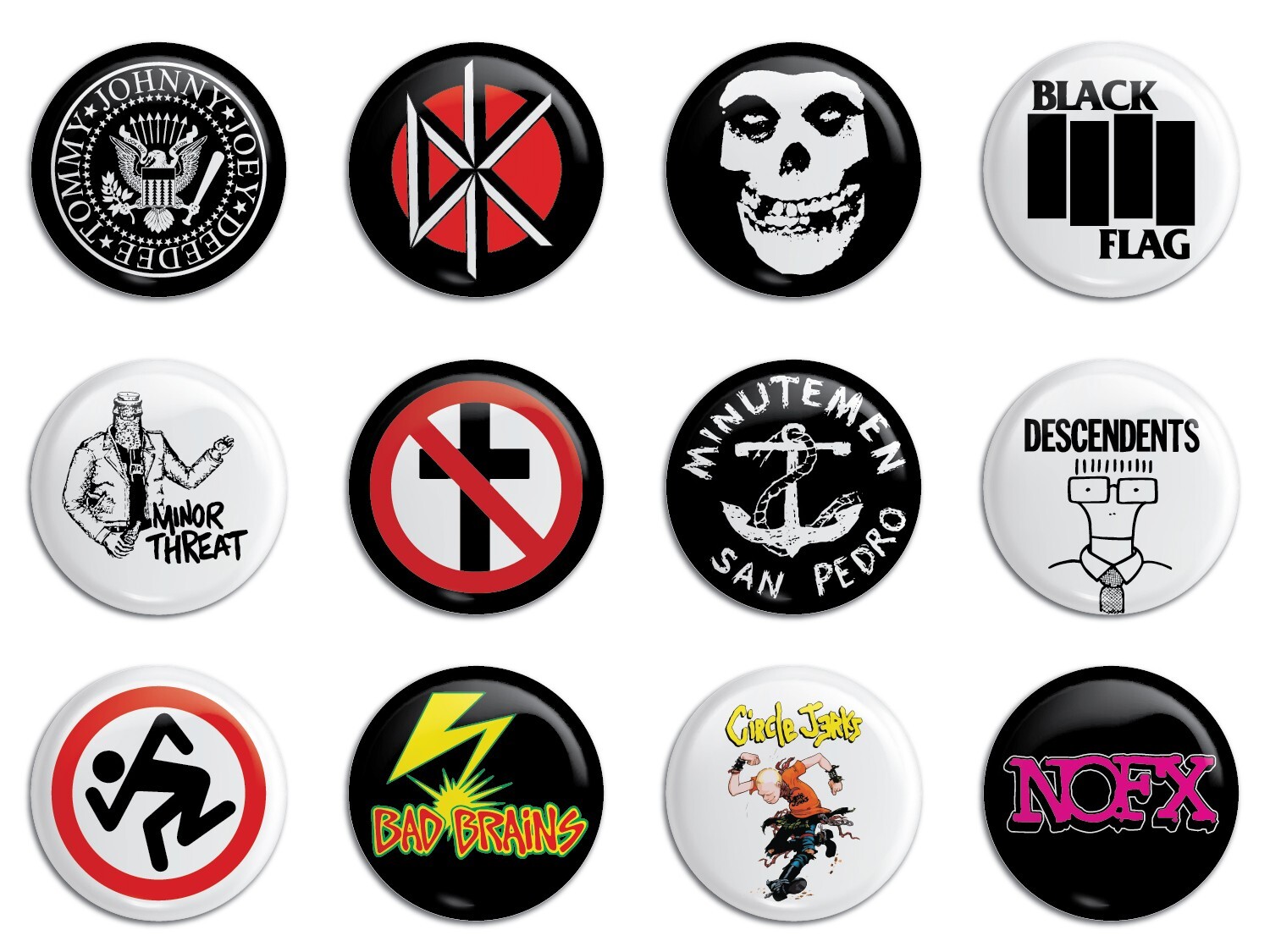 Punk Rock Bands Buttons/Pinbacks Pack 1 Misfits Ramones Black Flag Circle Jerks
