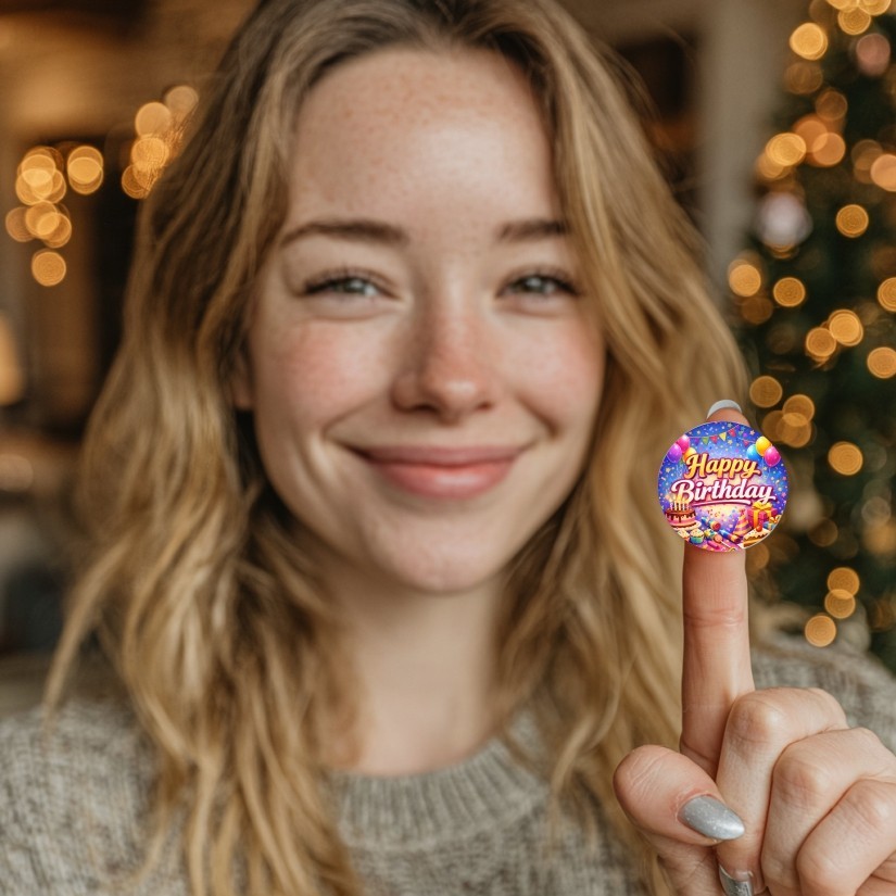 Happy Birthday Round Dot Stickers Set, 1.2" & 1.5"