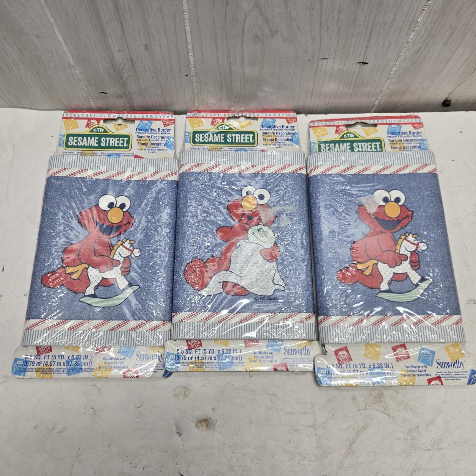BABY ELMO Wallpaper Border 15' Sesame Street PREPASTED Wall Decor Lot of 3