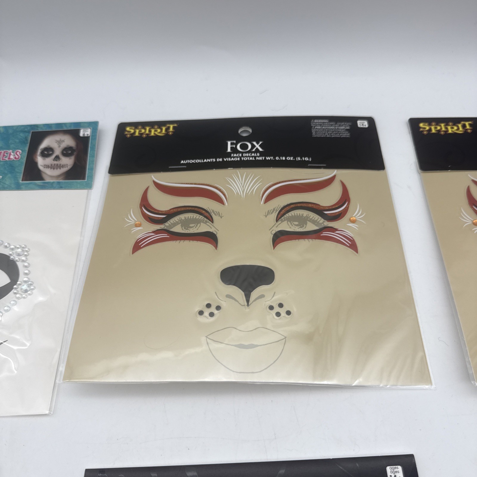 Lot Of 6 Spirit Halloween: Face Decals! Brand New! Fox, skeleton, witch, vampire