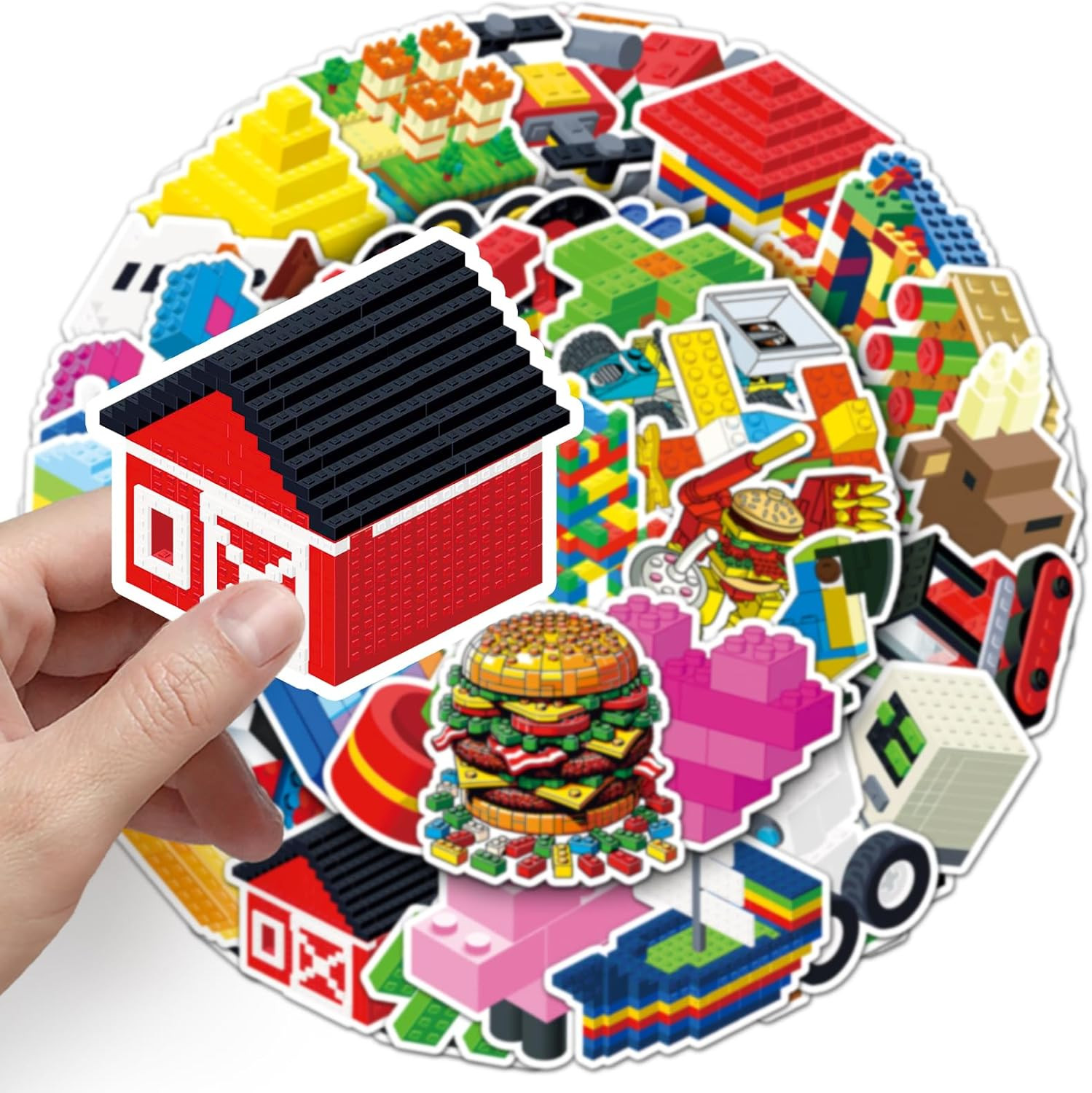 51 PCS Reusable Cartoon Building Block Stickers – Waterproof Decals for Kids