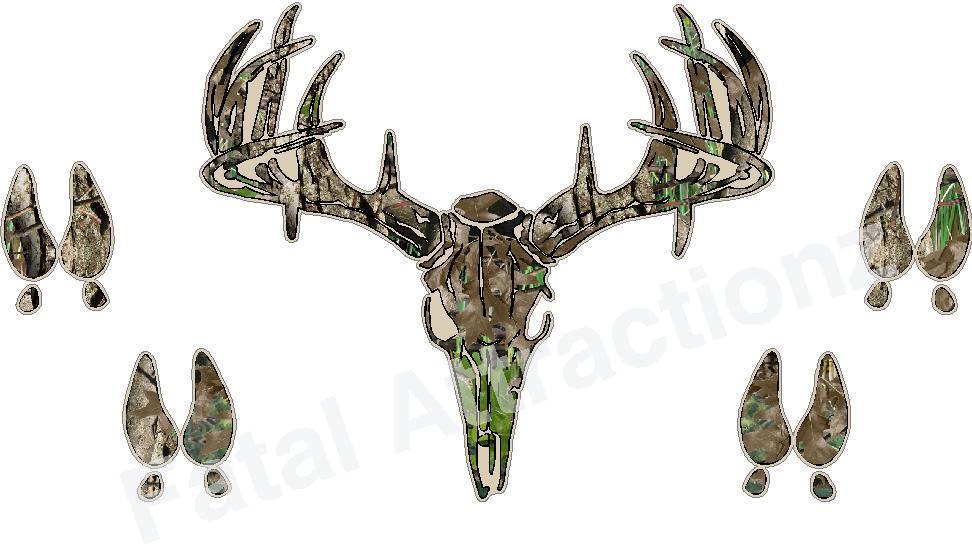Tan Camo Deer Skull S4 w/Tracks Vinyl Decal sticker prints buck hunting bow